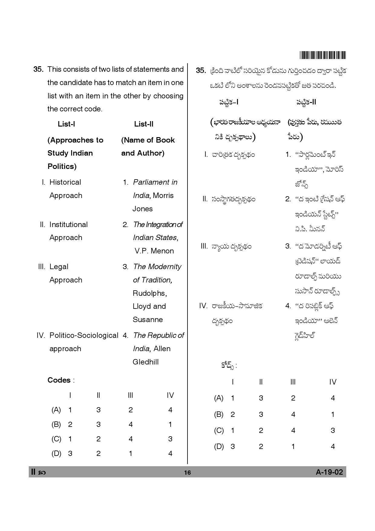 Telangana SET Political Science 2012 Question Paper II 15