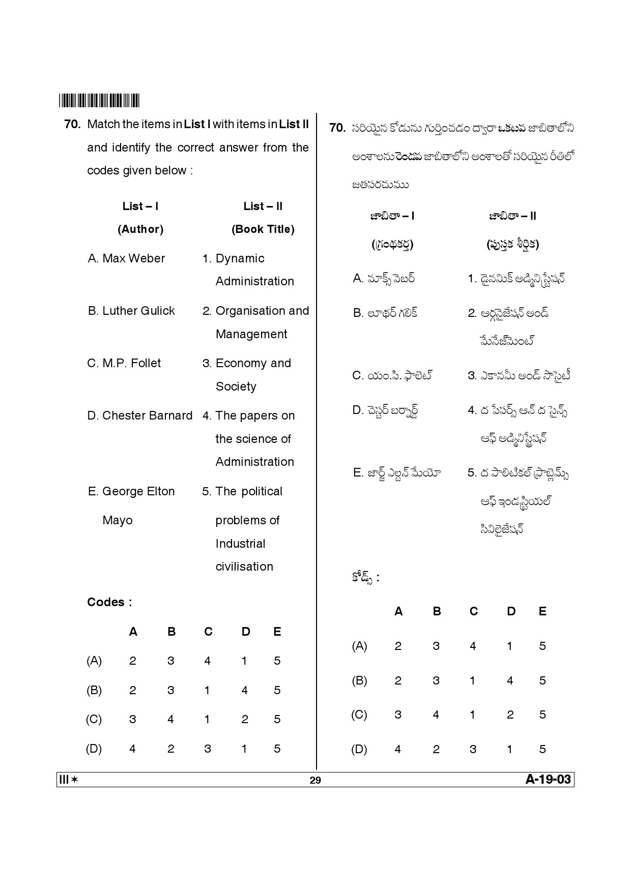 Telangana SET Political Science 2013 Question Paper III 28