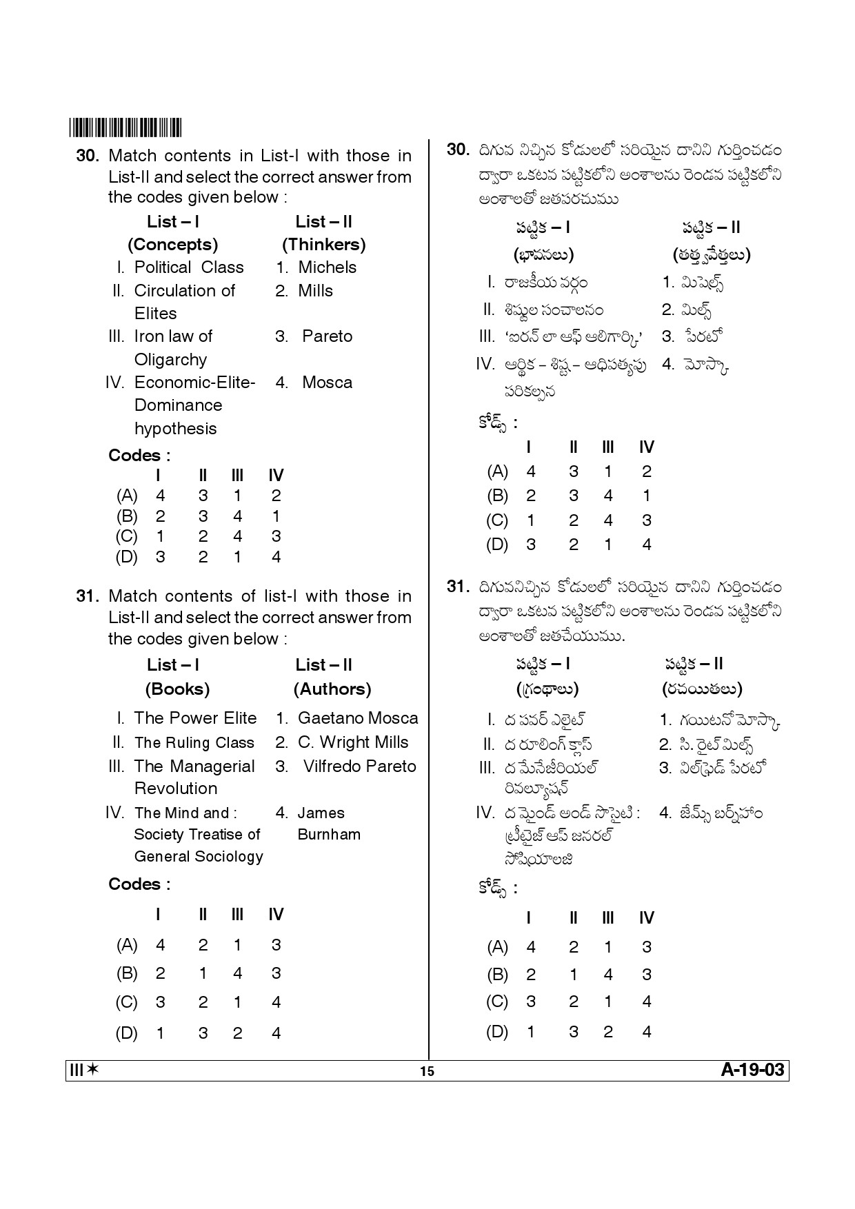 Telangana SET Political Science 2014 Question Paper III 14