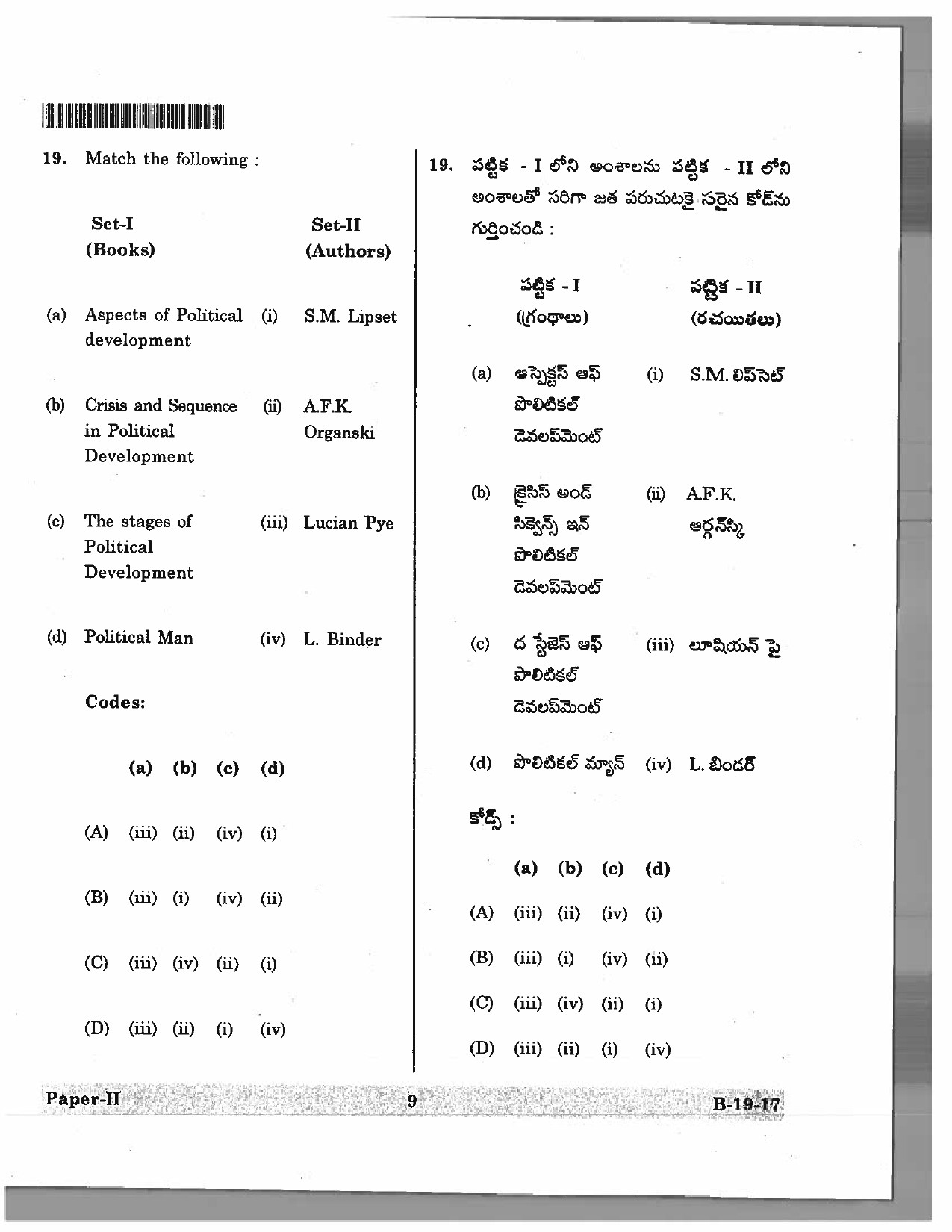 Telangana SET Political Science 2017 Question Paper II 8