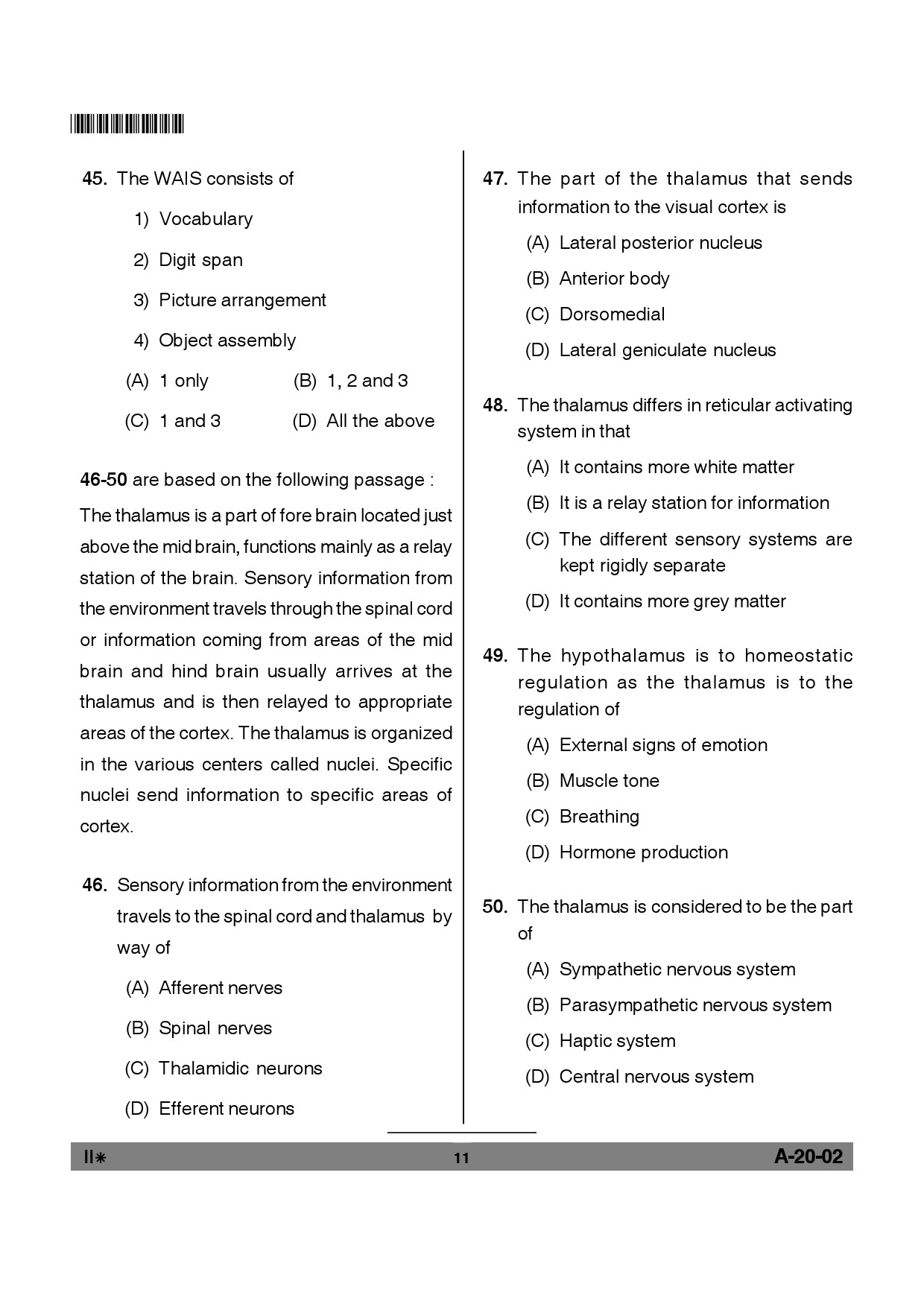 Telangana SET Psychology 2012 Question Paper II 10