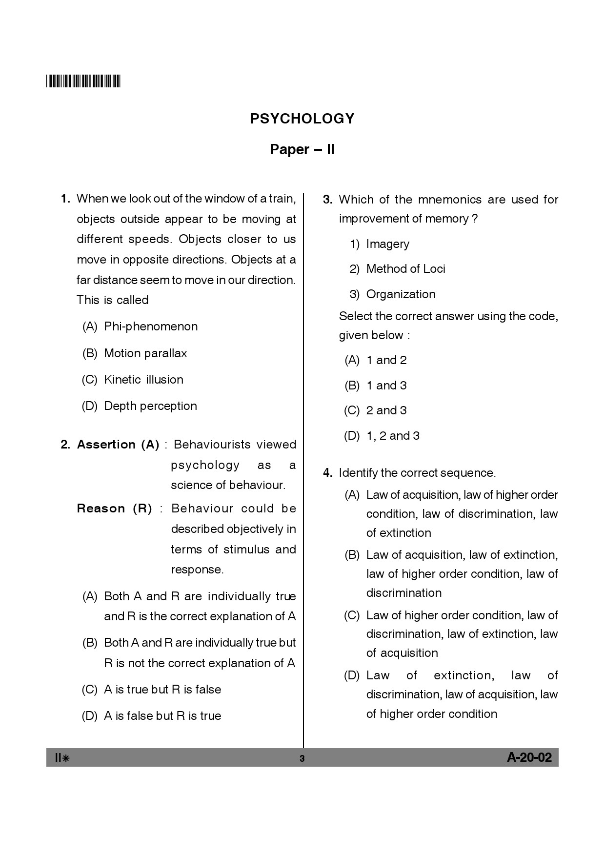 Telangana SET Psychology 2012 Question Paper II 2