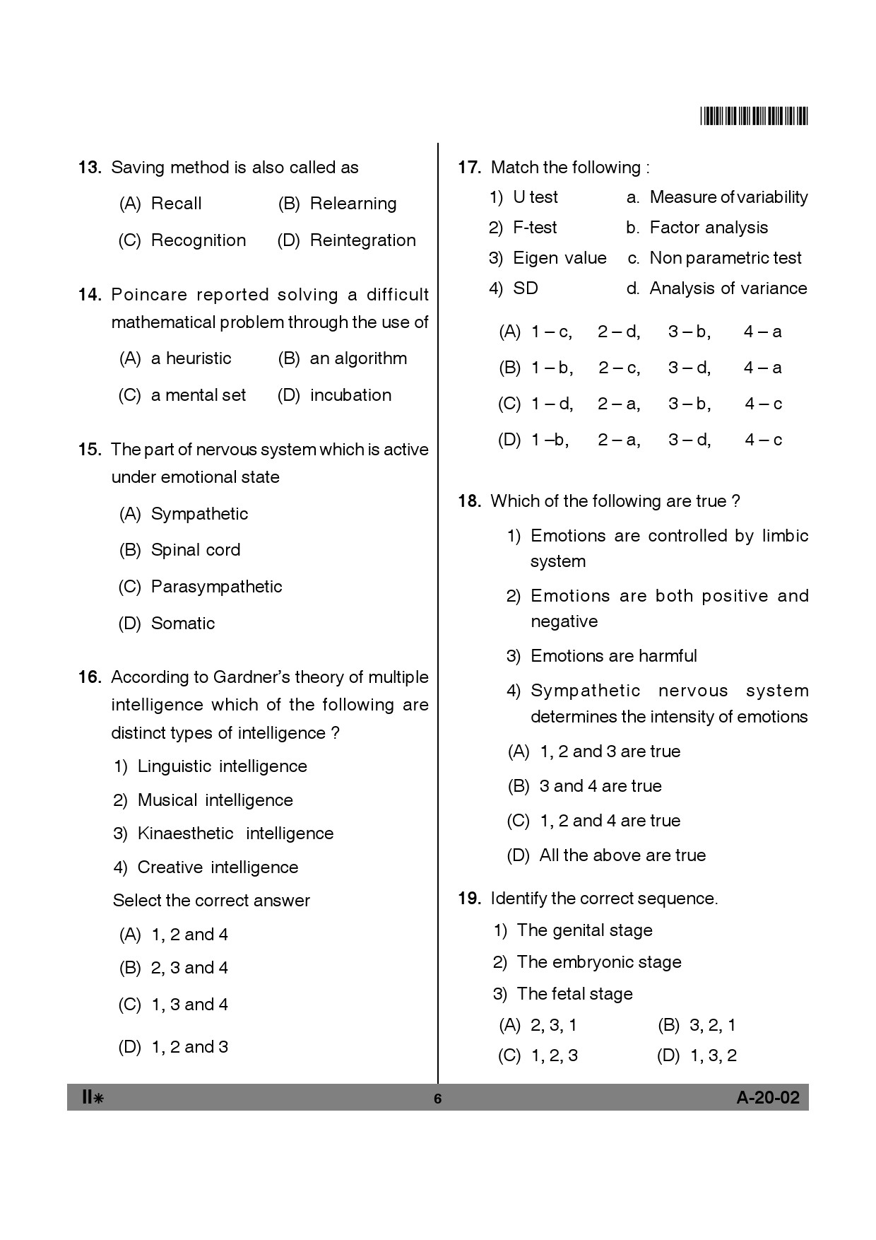 Telangana SET Psychology 2012 Question Paper II 5