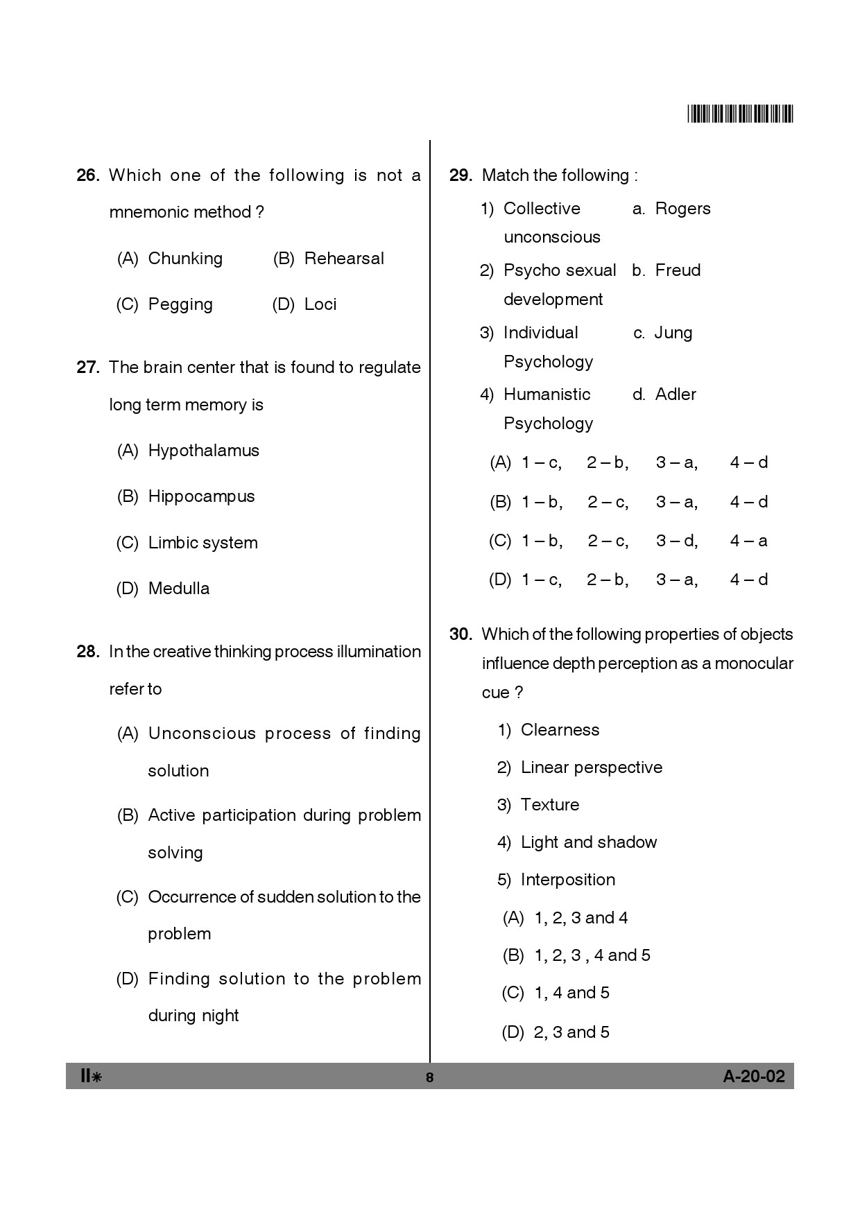 Telangana SET Psychology 2012 Question Paper II 7