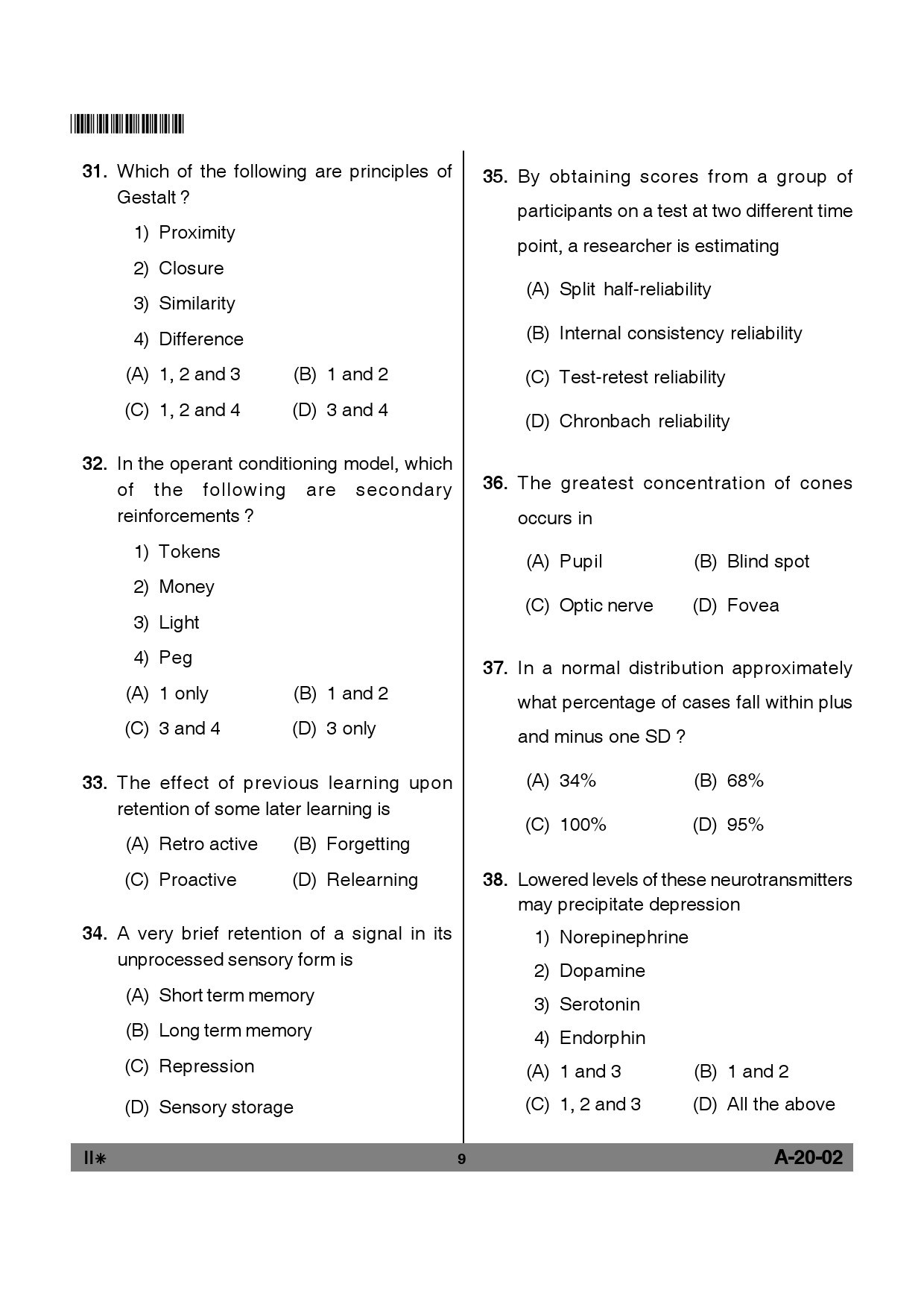 Telangana SET Psychology 2012 Question Paper II 8