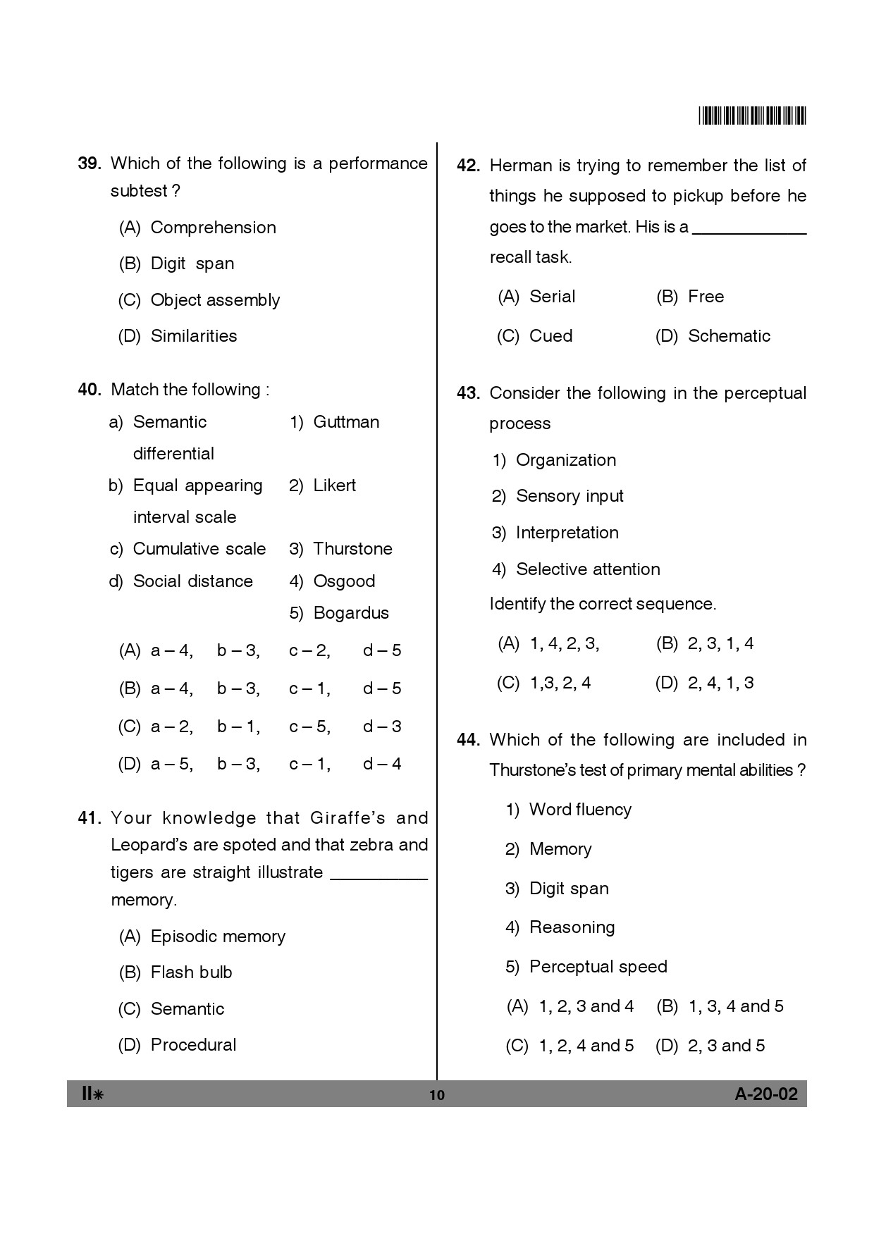 Telangana SET Psychology 2012 Question Paper II 9