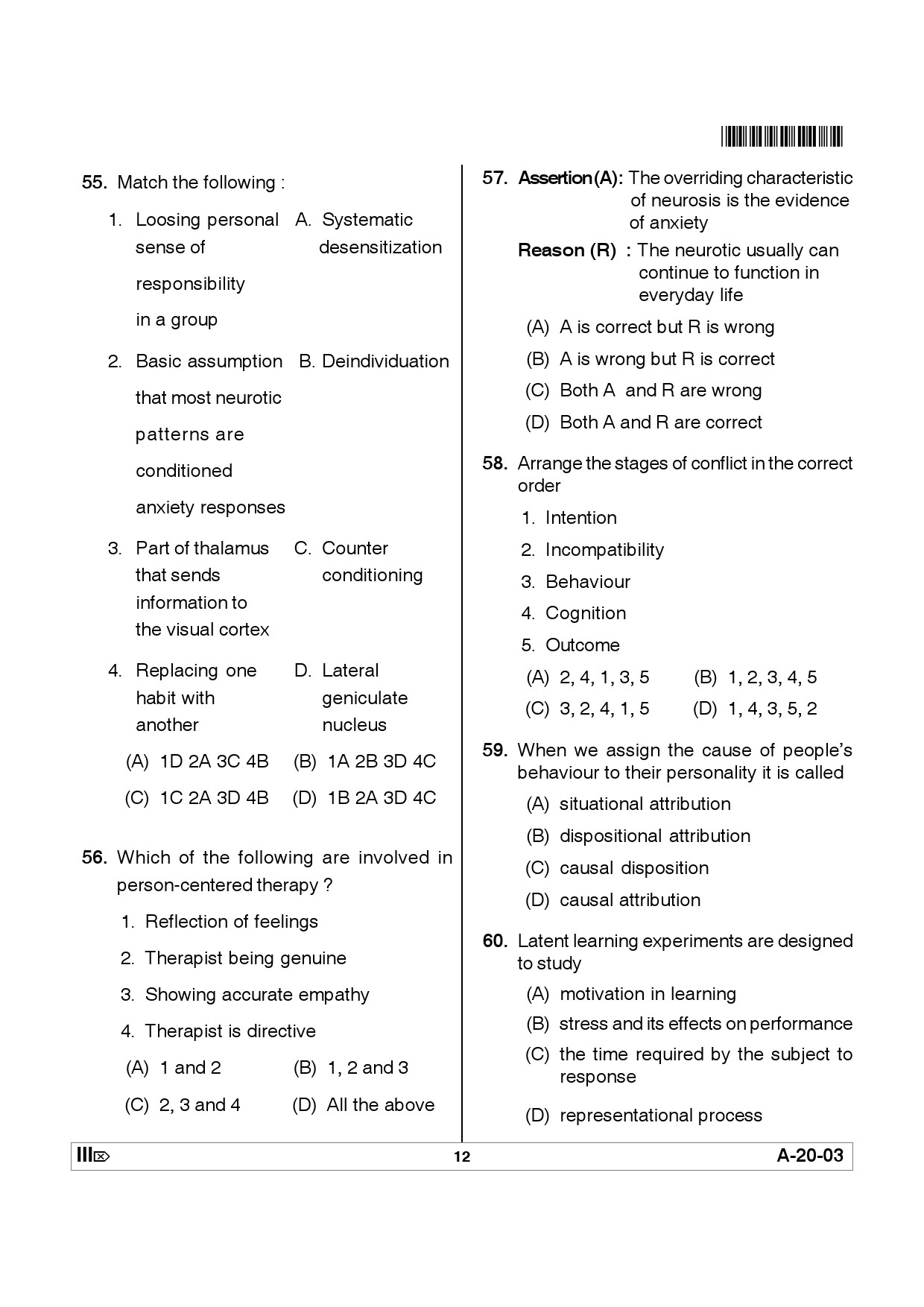 Telangana SET Psychology 2012 Question Paper III 11