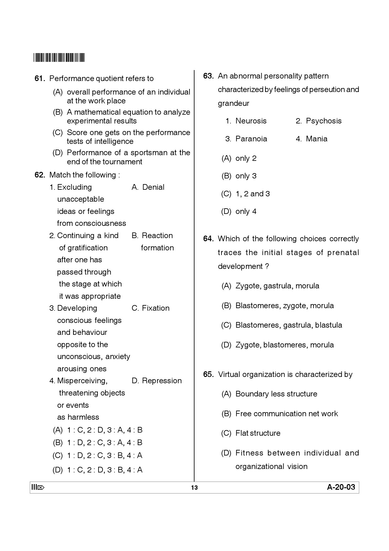 Telangana SET Psychology 2012 Question Paper III 12