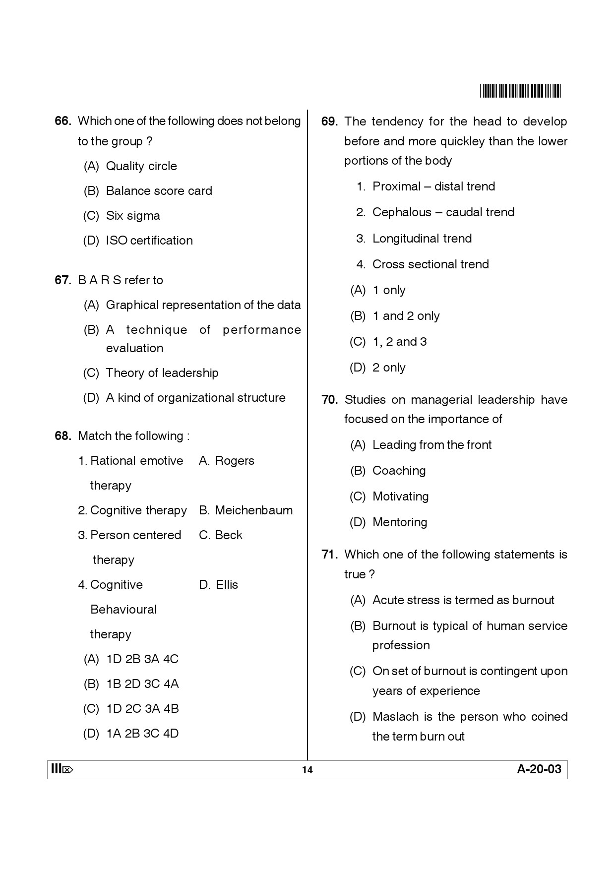 Telangana SET Psychology 2012 Question Paper III 13