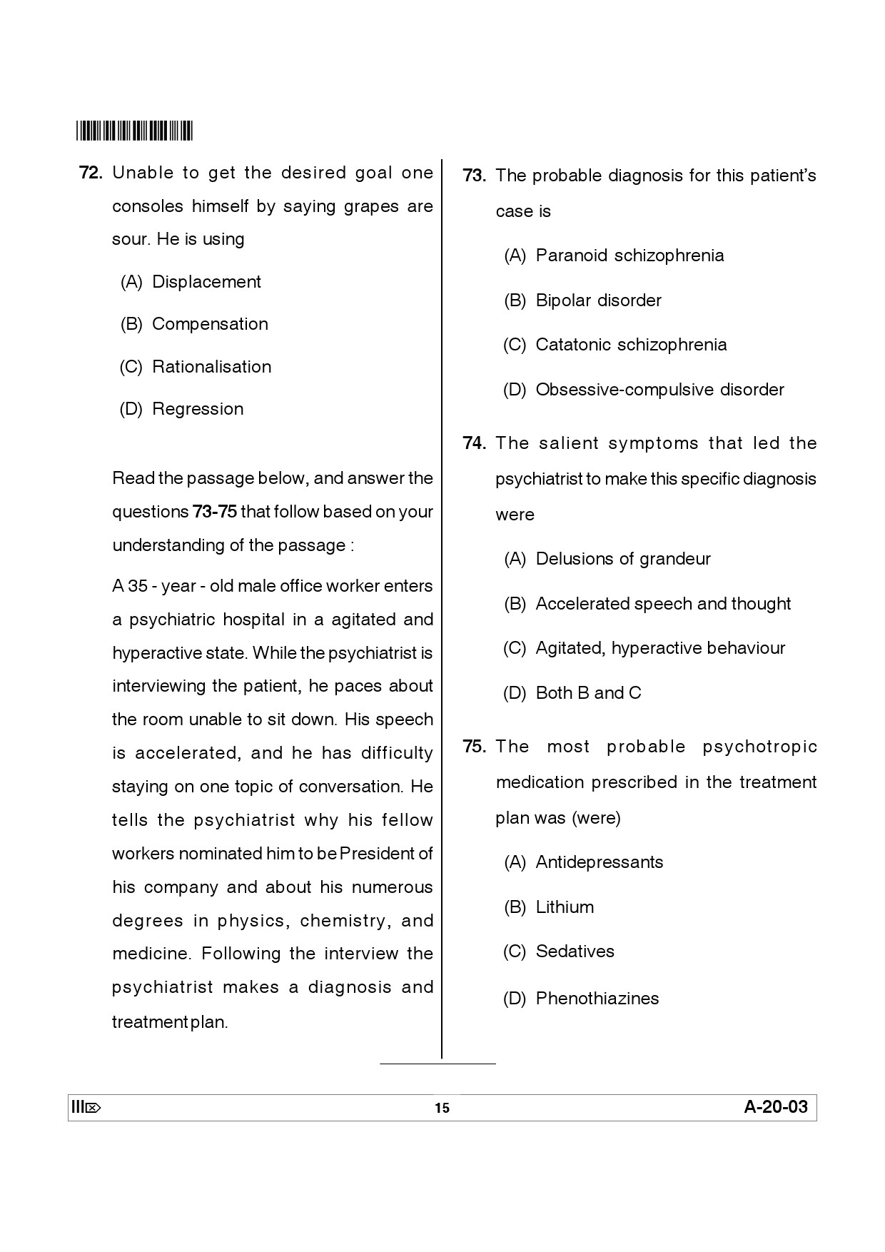 Telangana SET Psychology 2012 Question Paper III 14