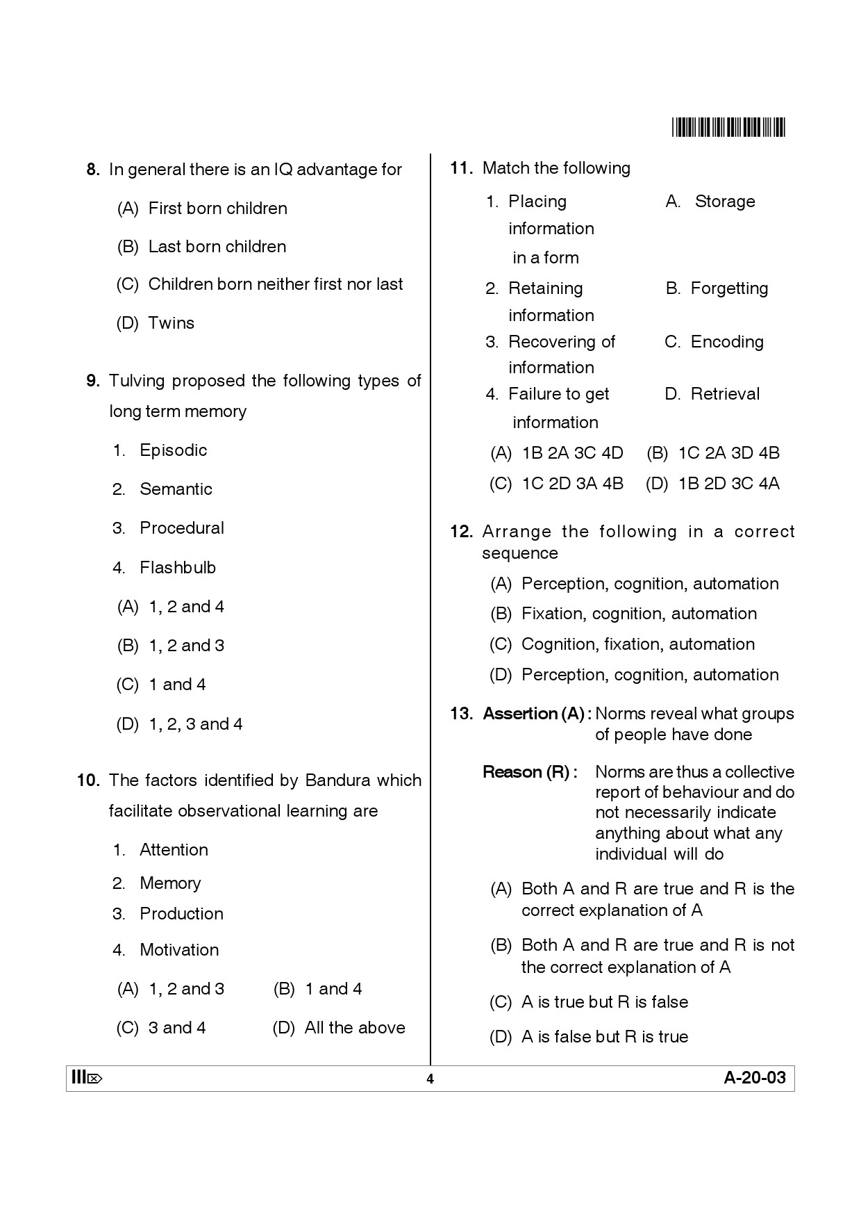 Telangana SET Psychology 2012 Question Paper III 3