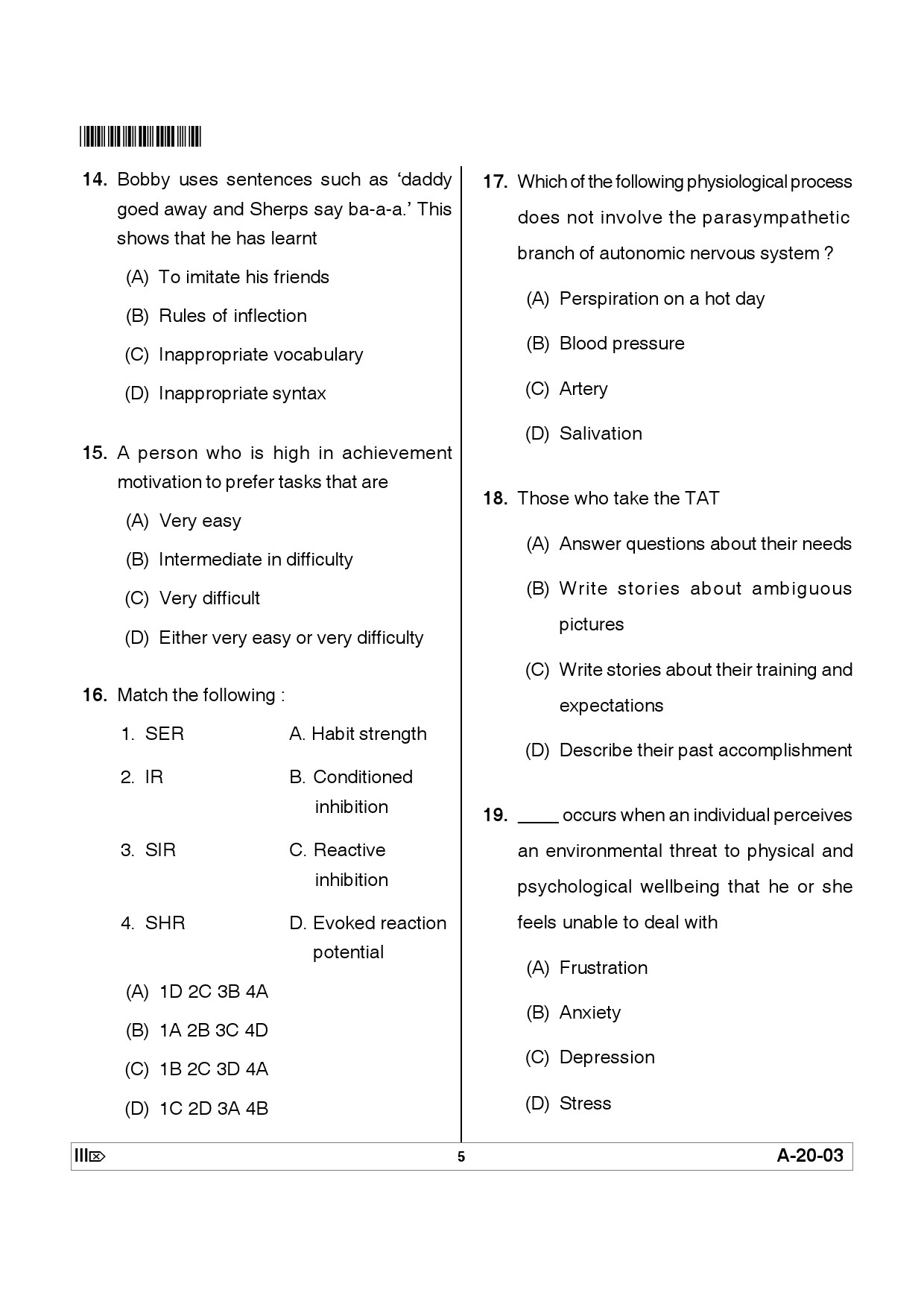 Telangana SET Psychology 2012 Question Paper III 4