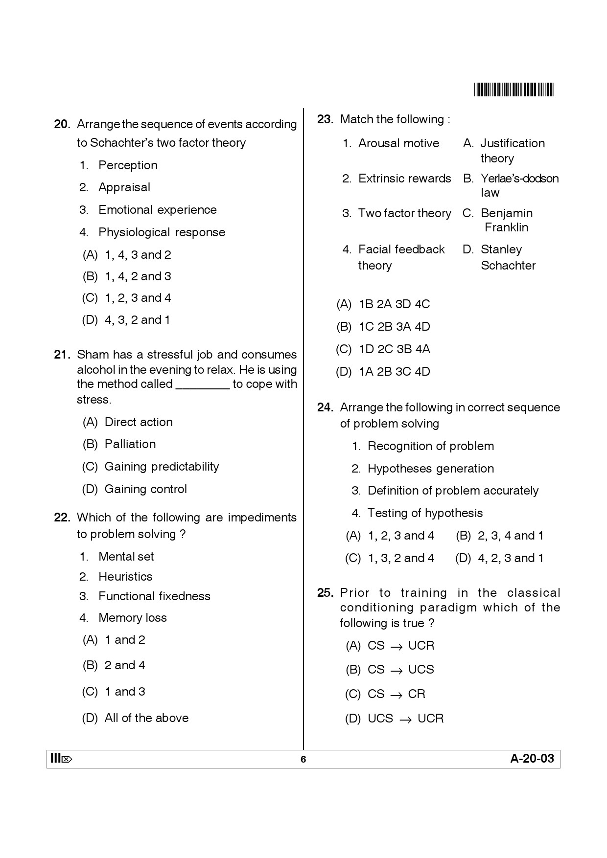 Telangana SET Psychology 2012 Question Paper III 5