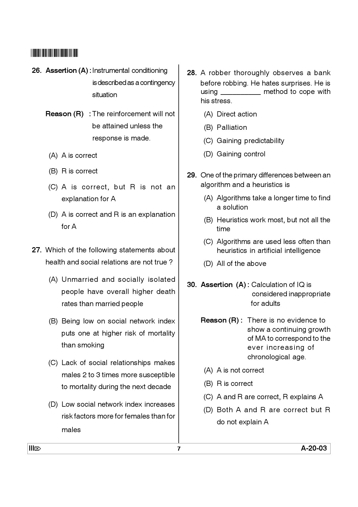 Telangana SET Psychology 2012 Question Paper III 6