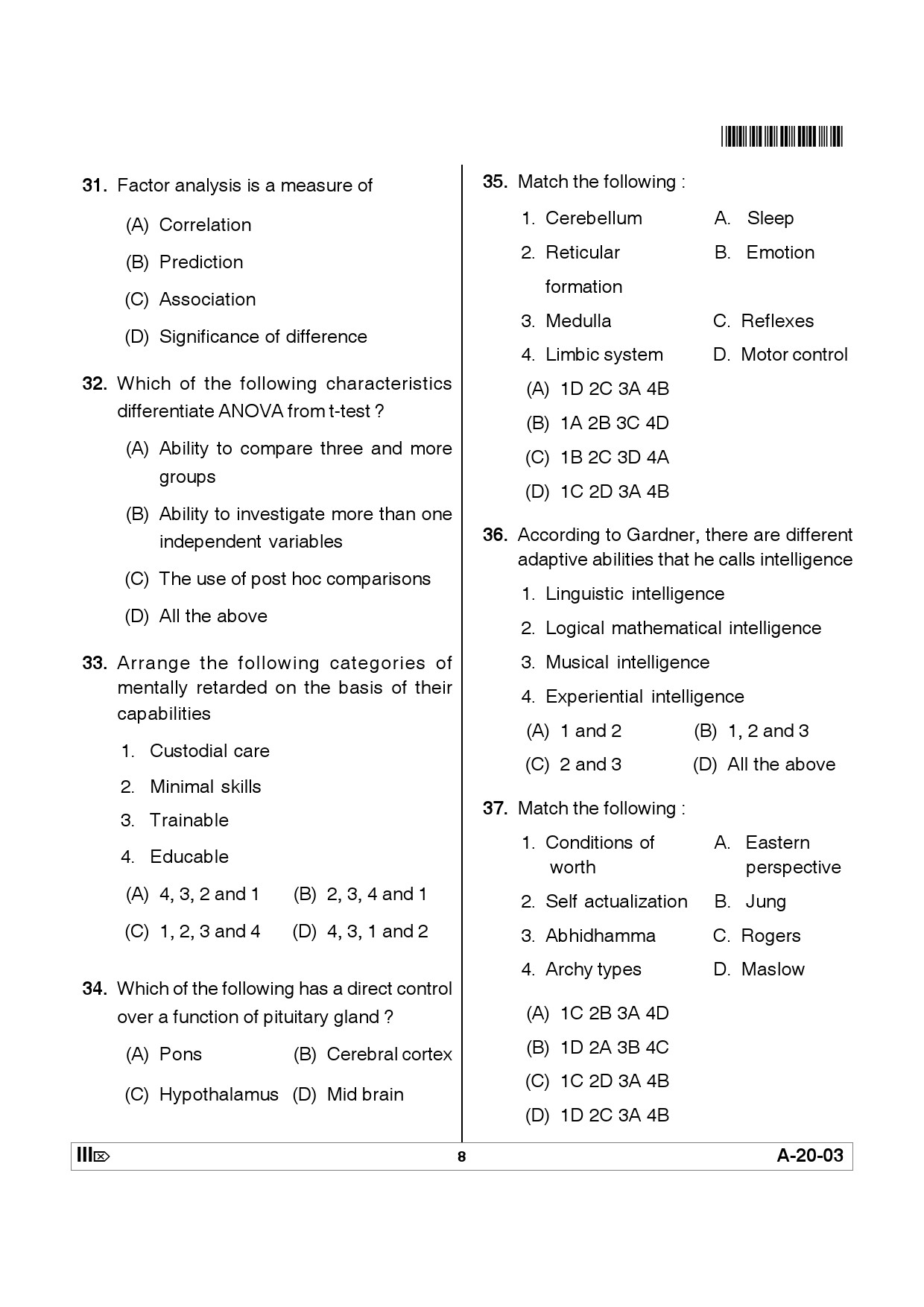 Telangana SET Psychology 2012 Question Paper III 7