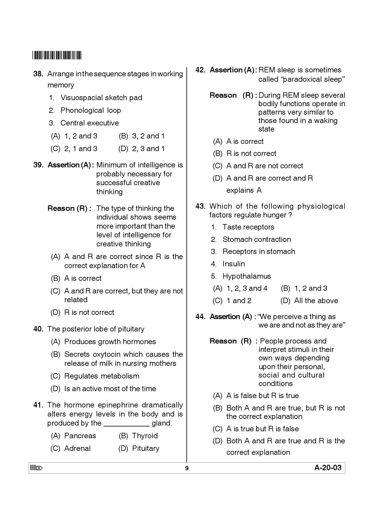 Telangana SET Psychology 2012 Question Paper III 8