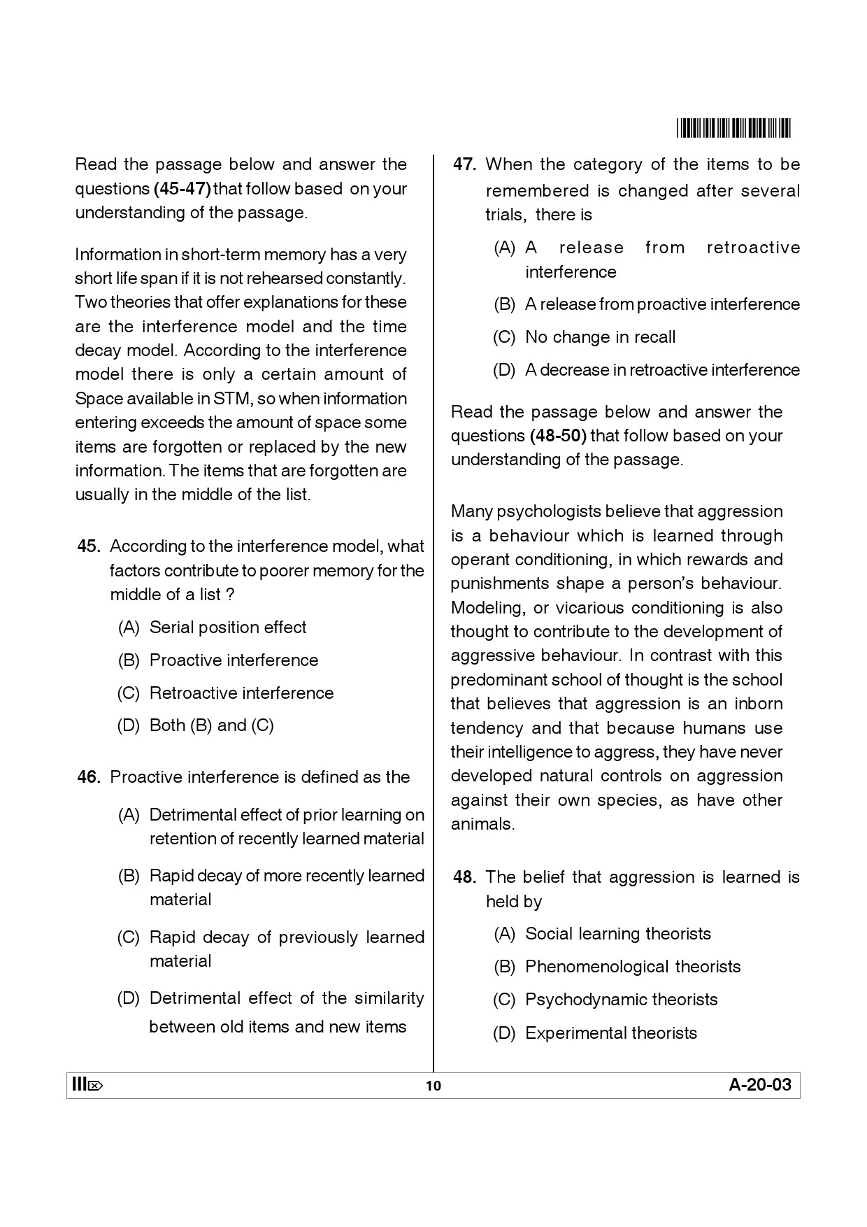 Telangana SET Psychology 2012 Question Paper III 9