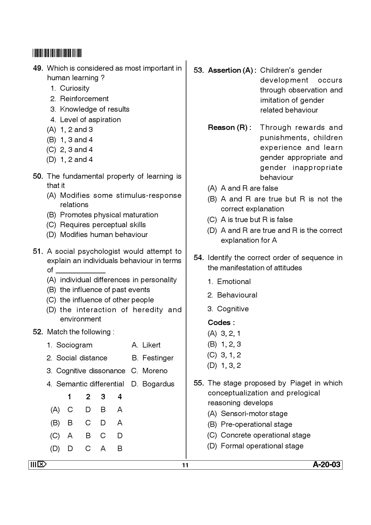 Telangana SET Psychology 2013 Question Paper III 10