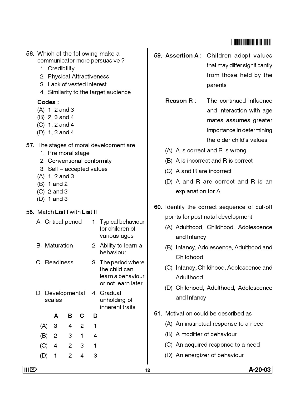 Telangana SET Psychology 2013 Question Paper III 11