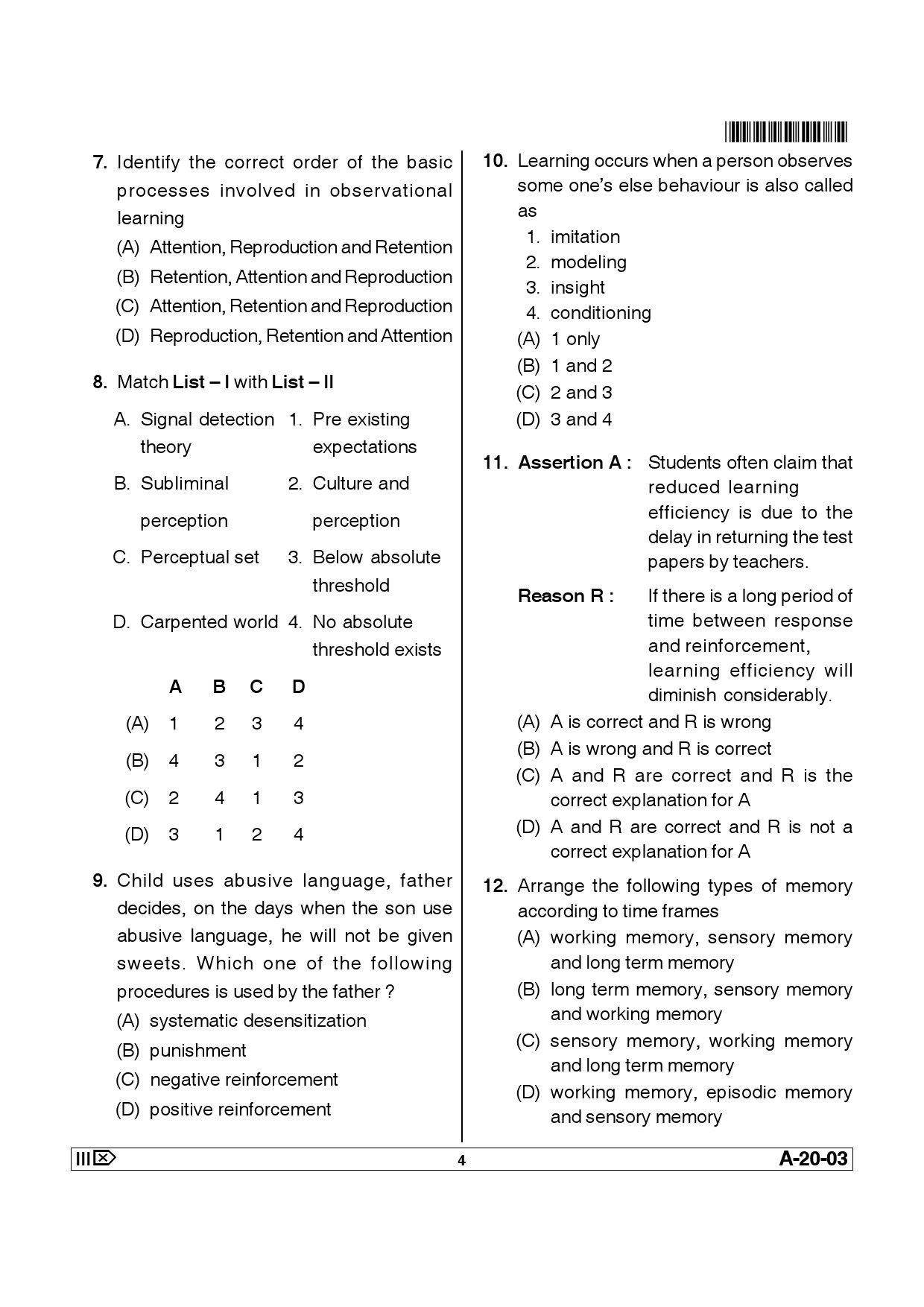 Telangana SET Psychology 2013 Question Paper III 3