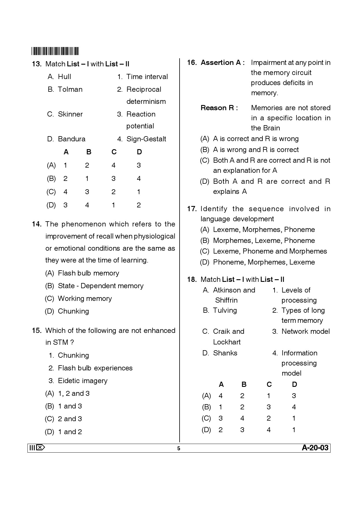 Telangana SET Psychology 2013 Question Paper III 4