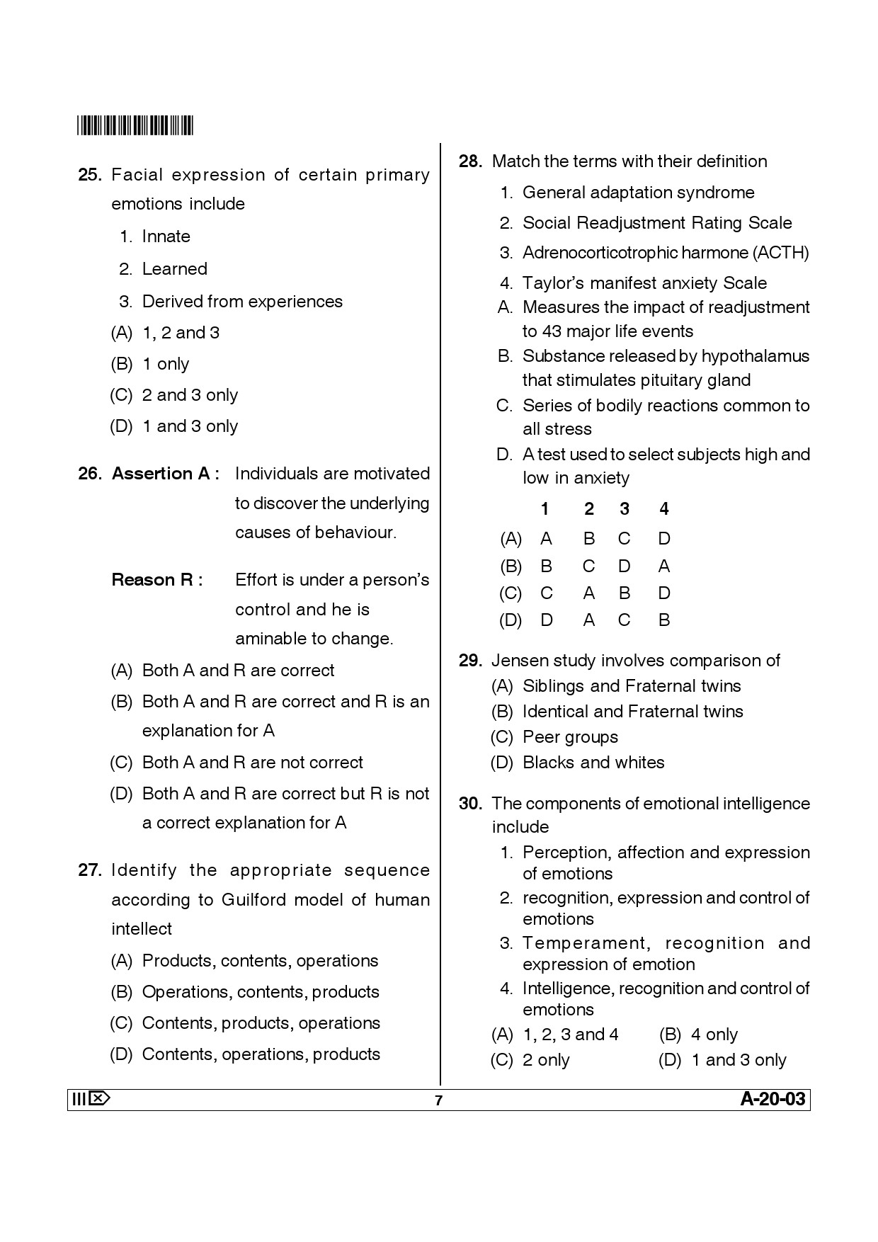 Telangana SET Psychology 2013 Question Paper III 6