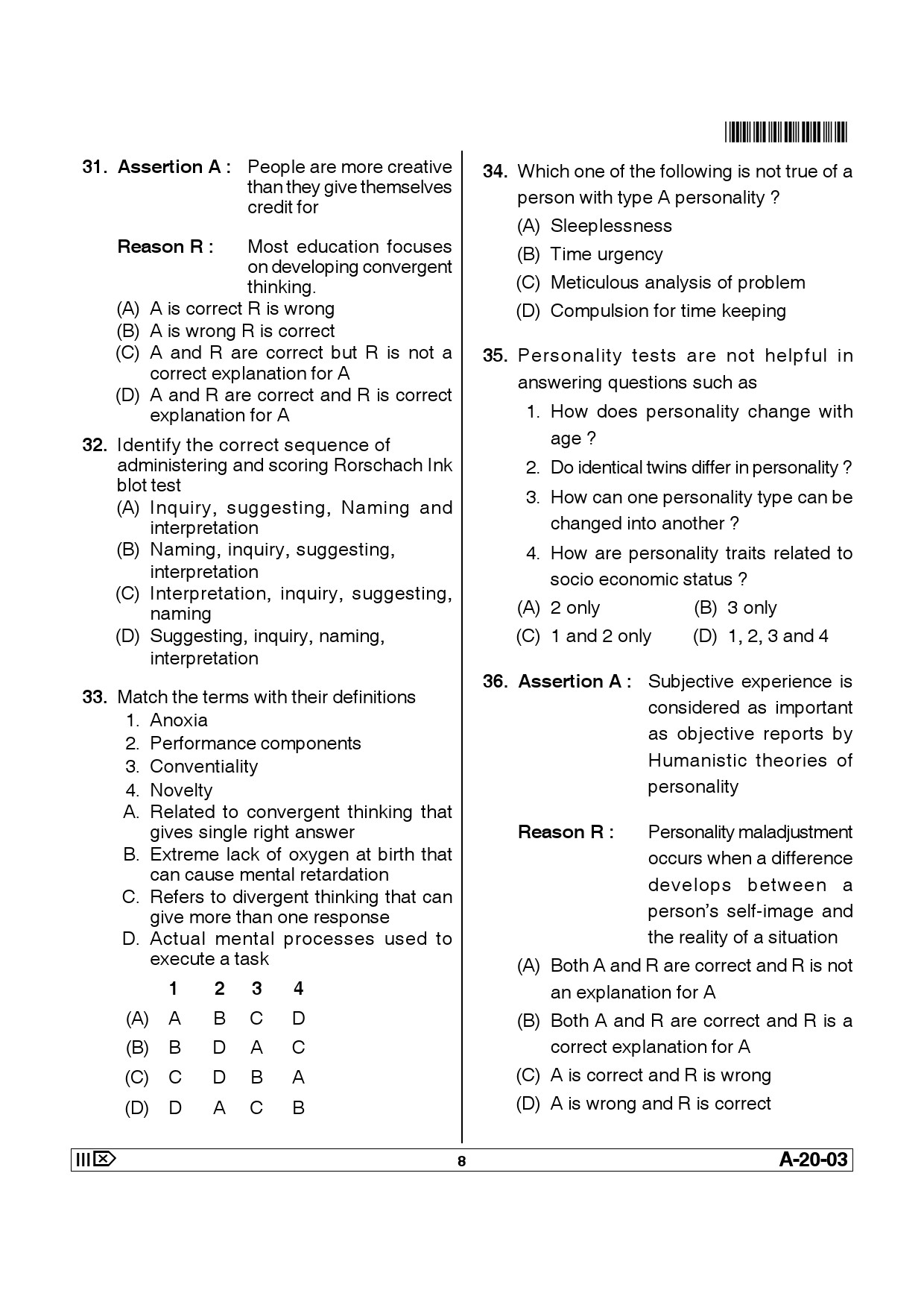 Telangana SET Psychology 2013 Question Paper III 7