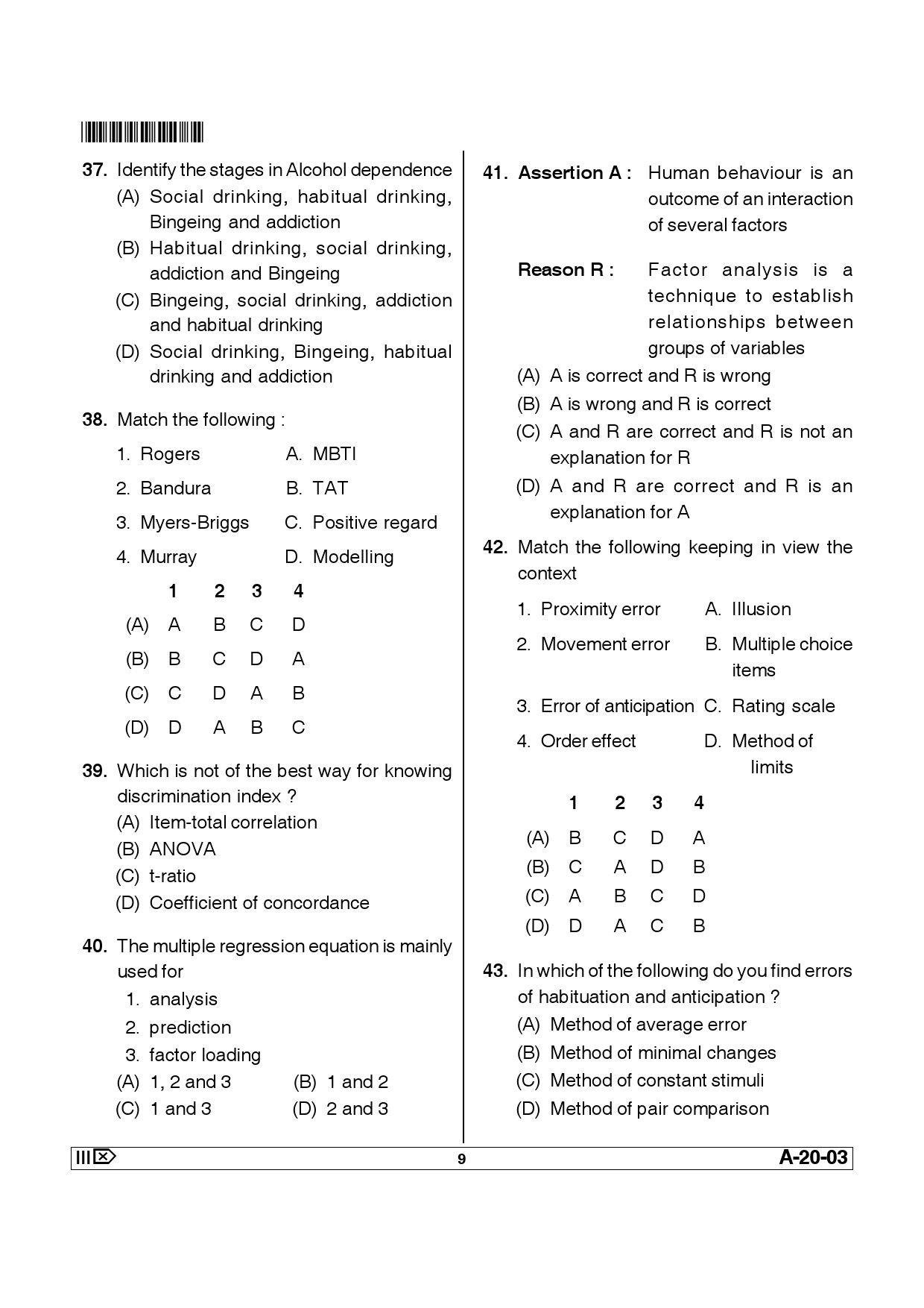 Telangana SET Psychology 2013 Question Paper III 8