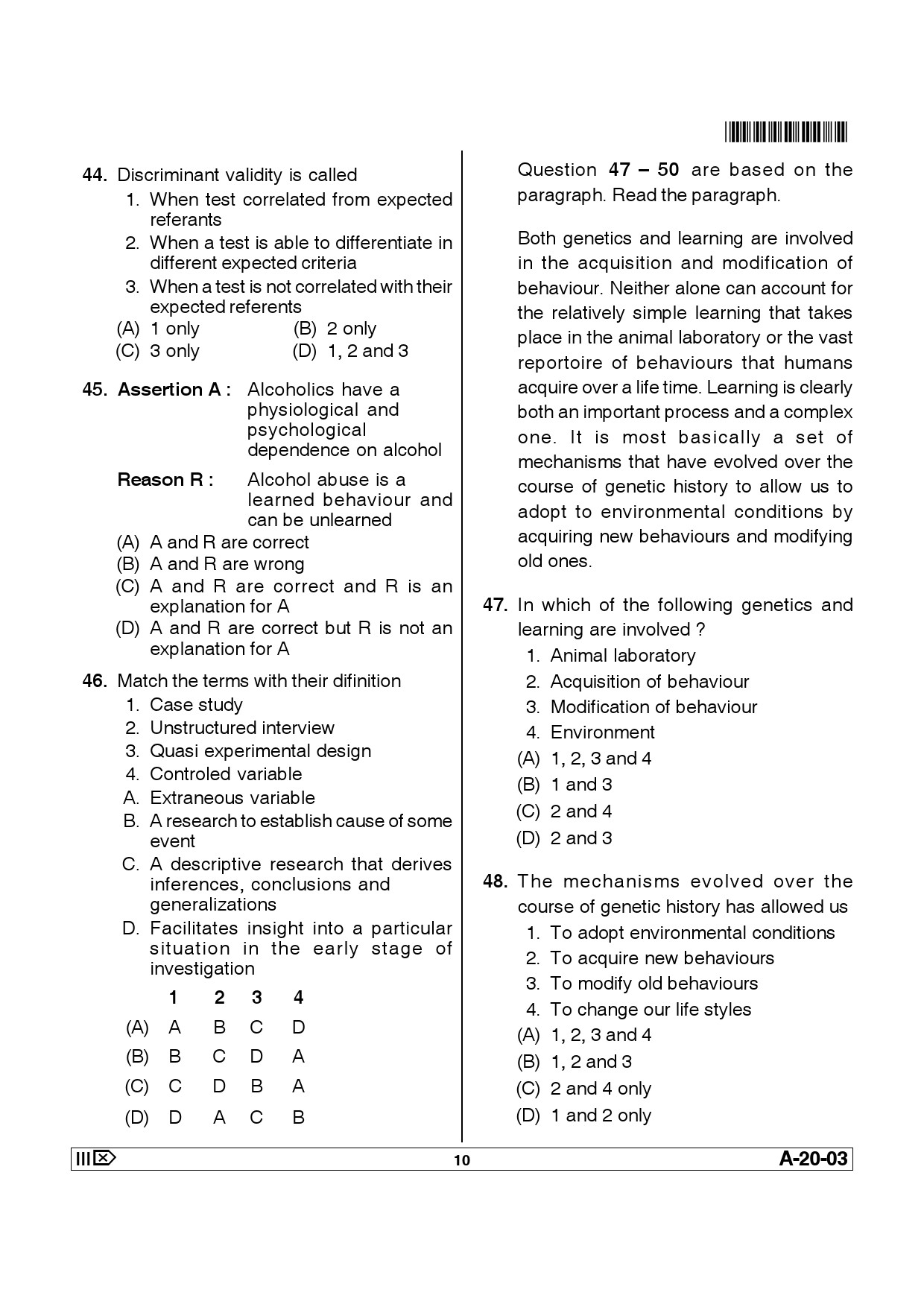 Telangana SET Psychology 2013 Question Paper III 9