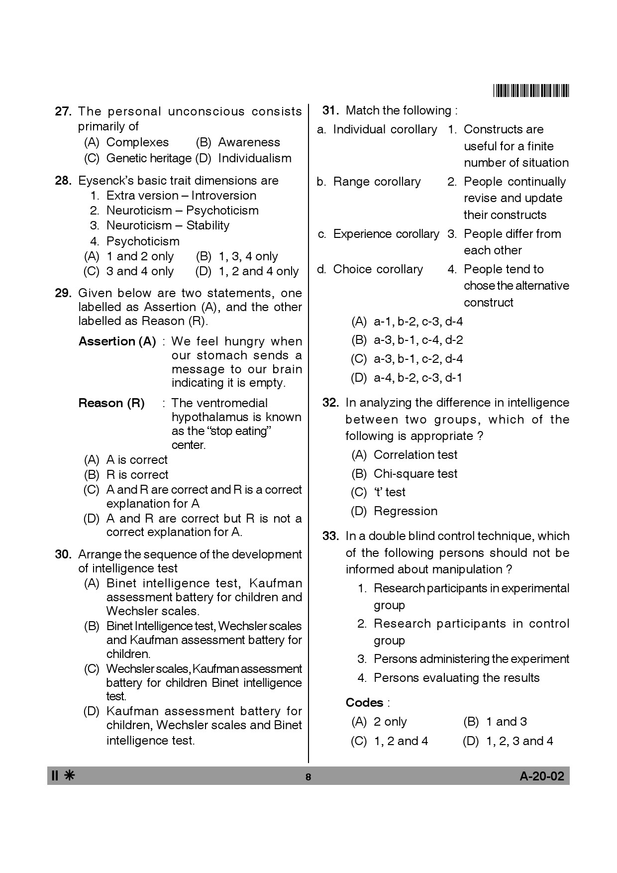 Telangana SET Psychology 2014 Question Paper II 7