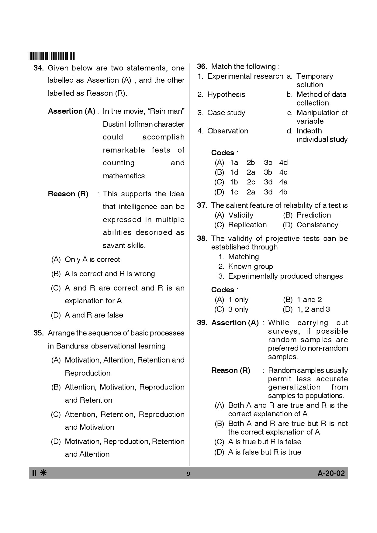 Telangana SET Psychology 2014 Question Paper II 8