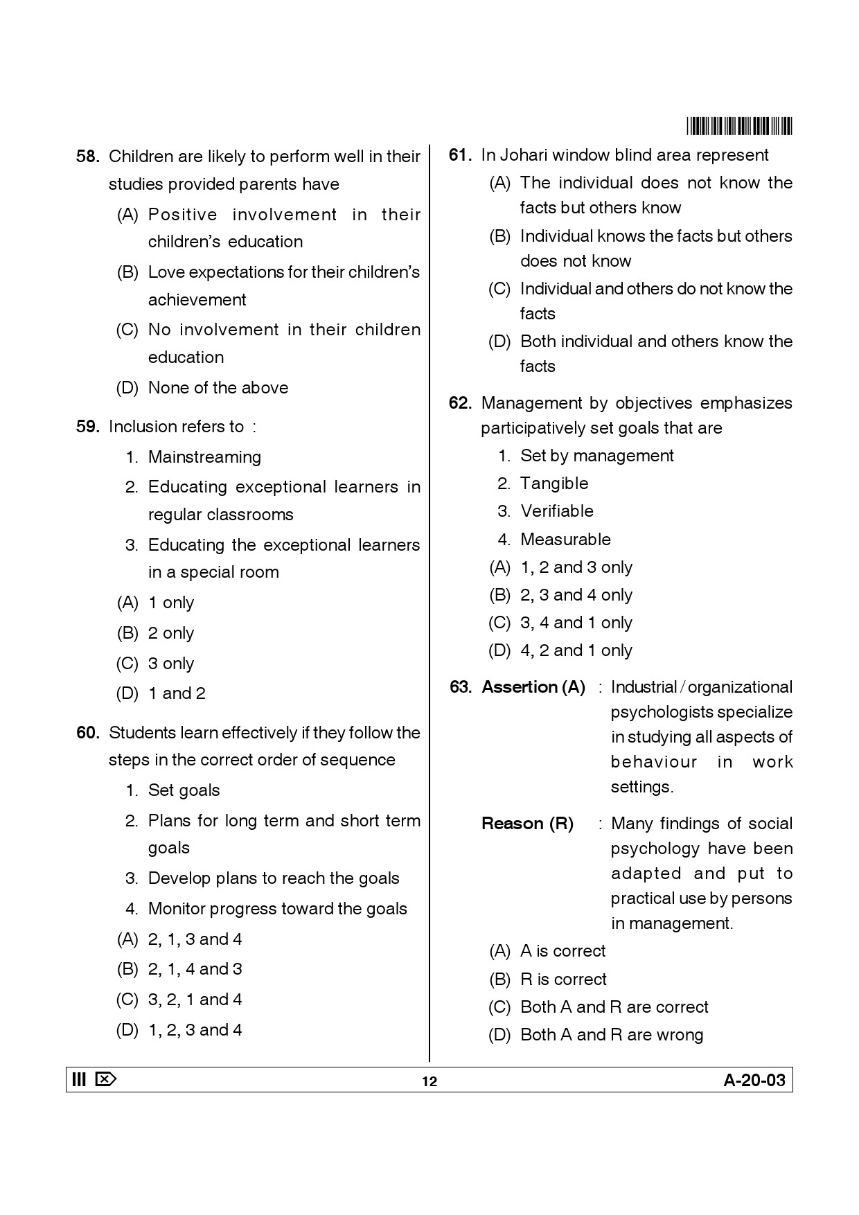 Telangana SET Psychology 2014 Question Paper III 11