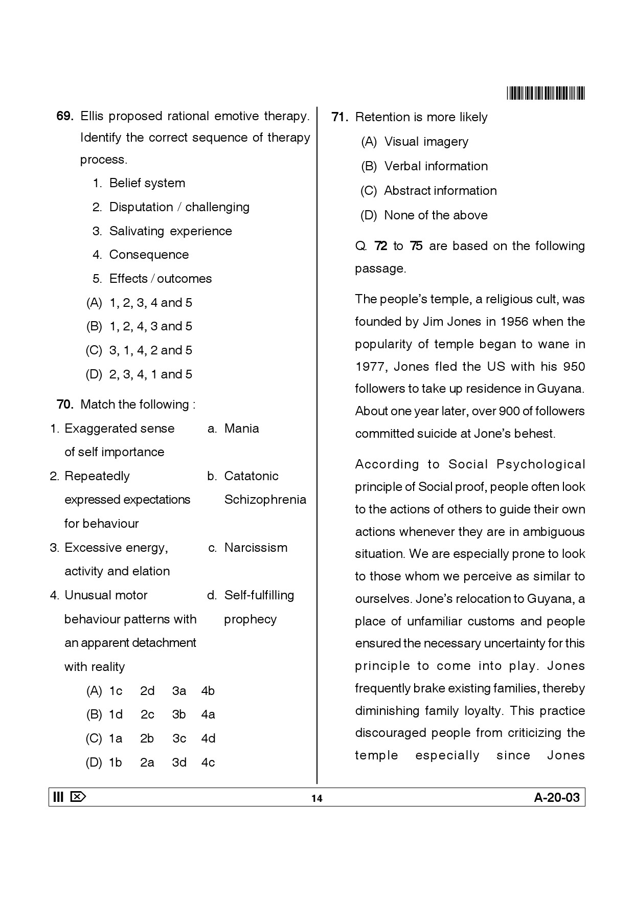 Telangana SET Psychology 2014 Question Paper III 13