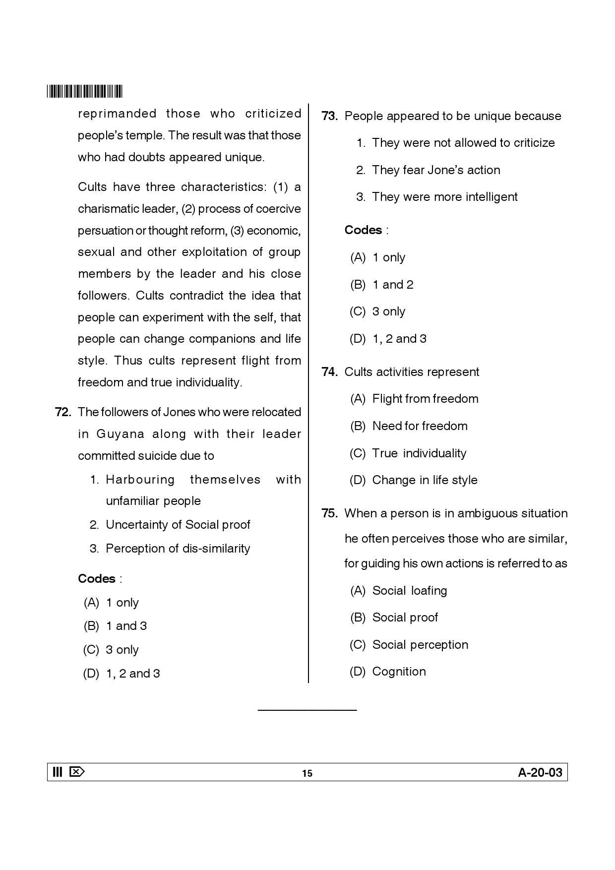 Telangana SET Psychology 2014 Question Paper III 14