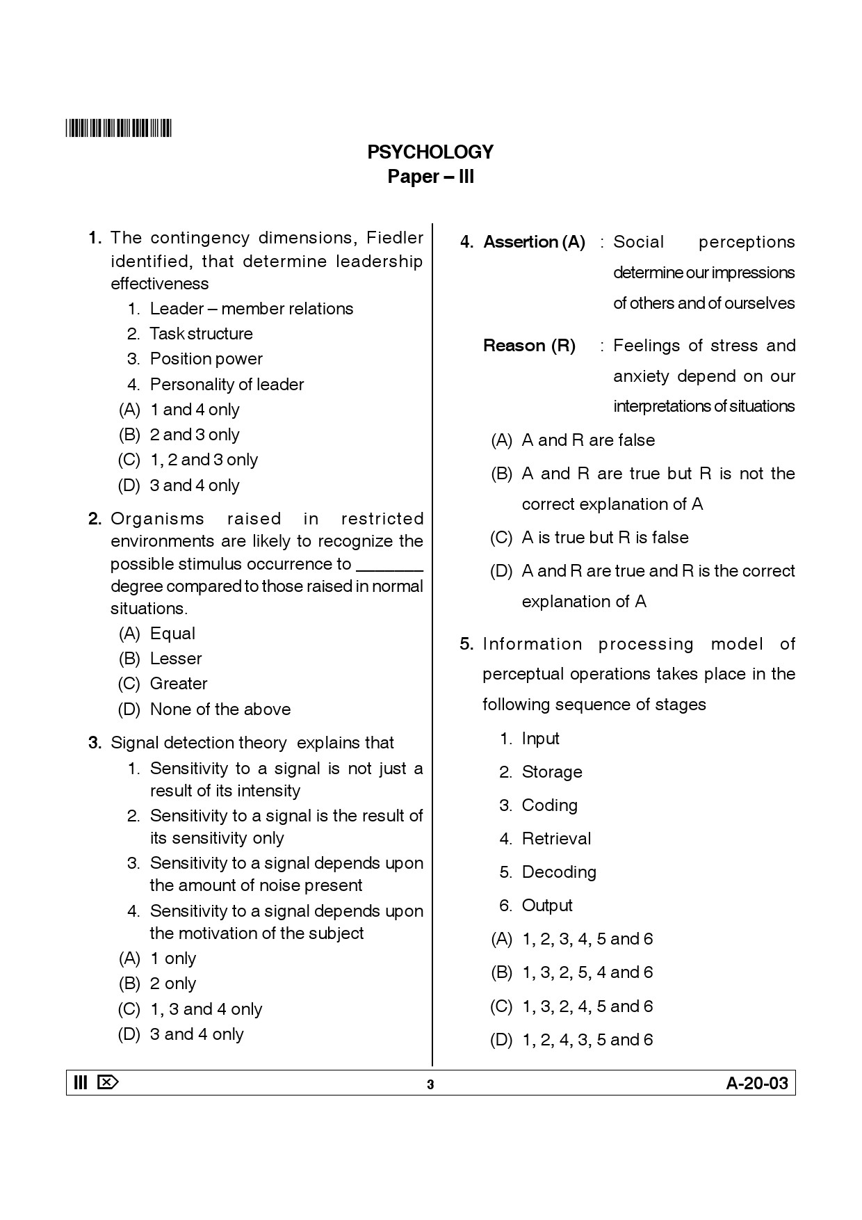 Telangana SET Psychology 2014 Question Paper III 2