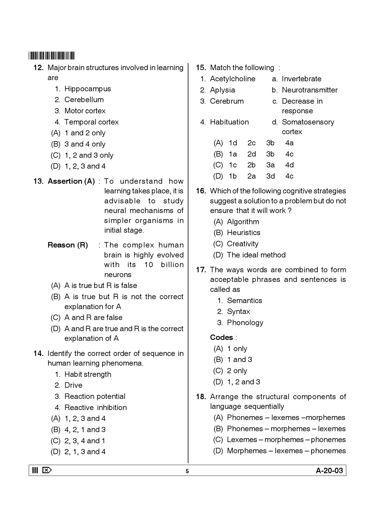 Telangana SET Psychology 2014 Question Paper III 4