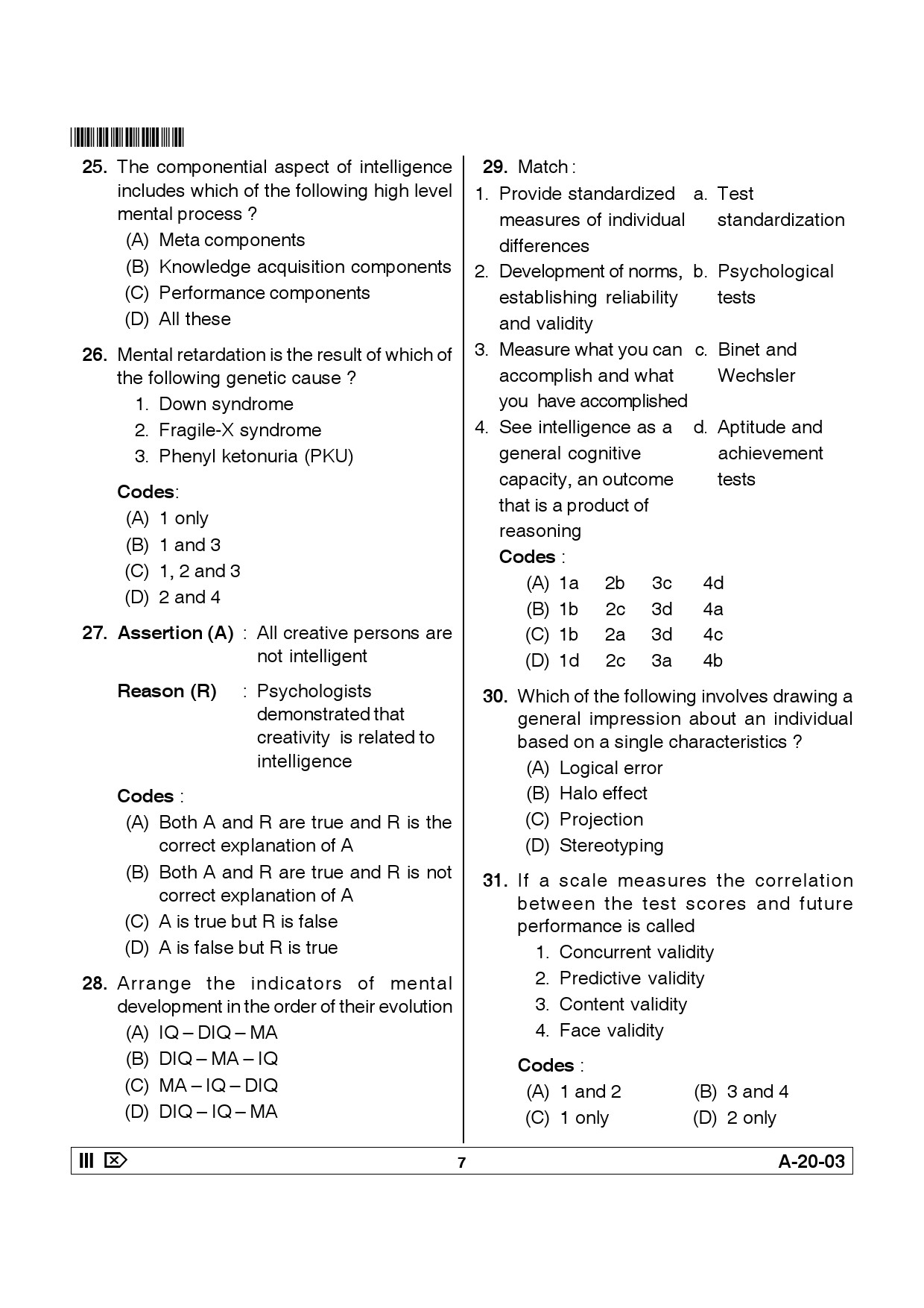 Telangana SET Psychology 2014 Question Paper III 6