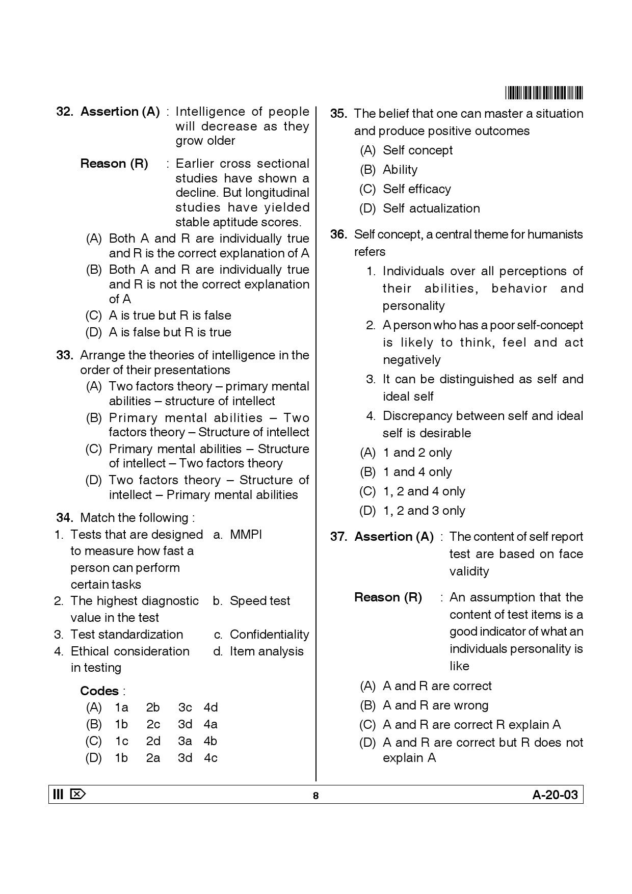 Telangana SET Psychology 2014 Question Paper III 7