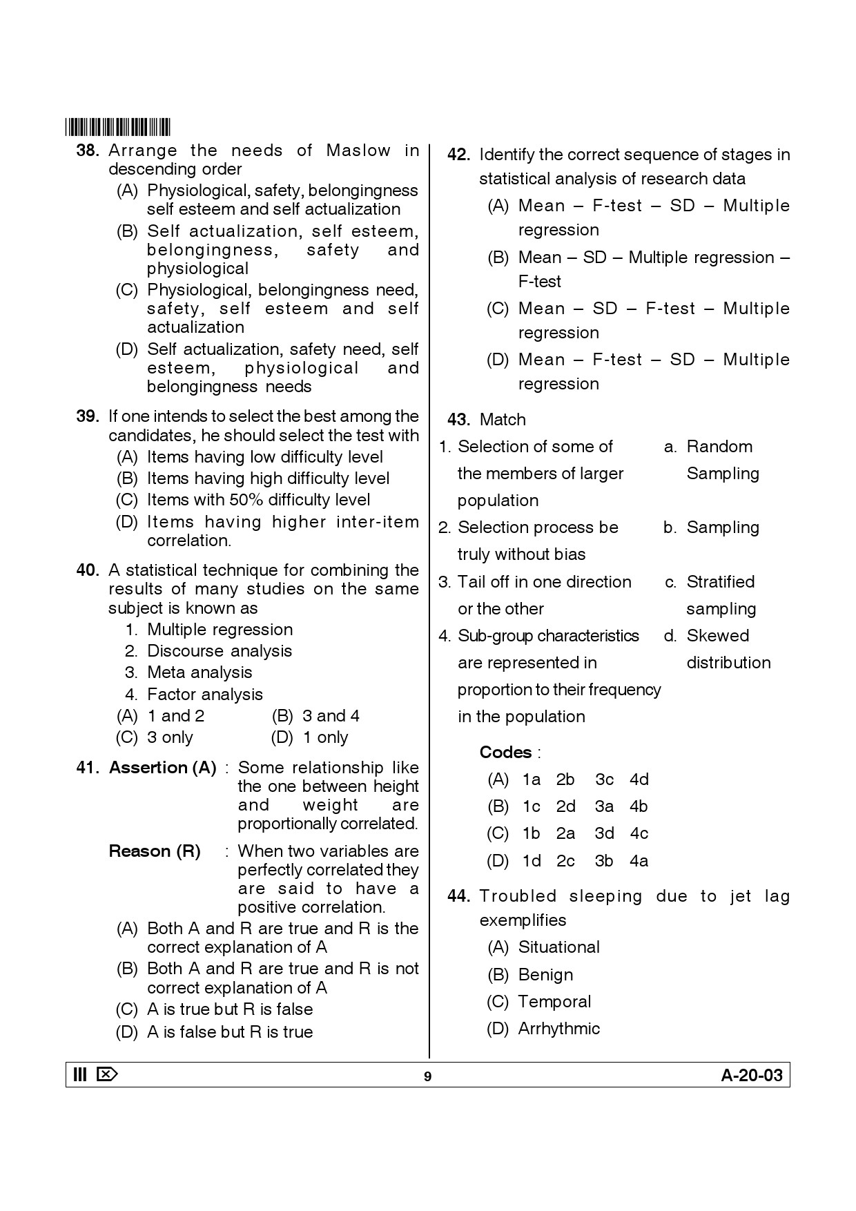 Telangana SET Psychology 2014 Question Paper III 8