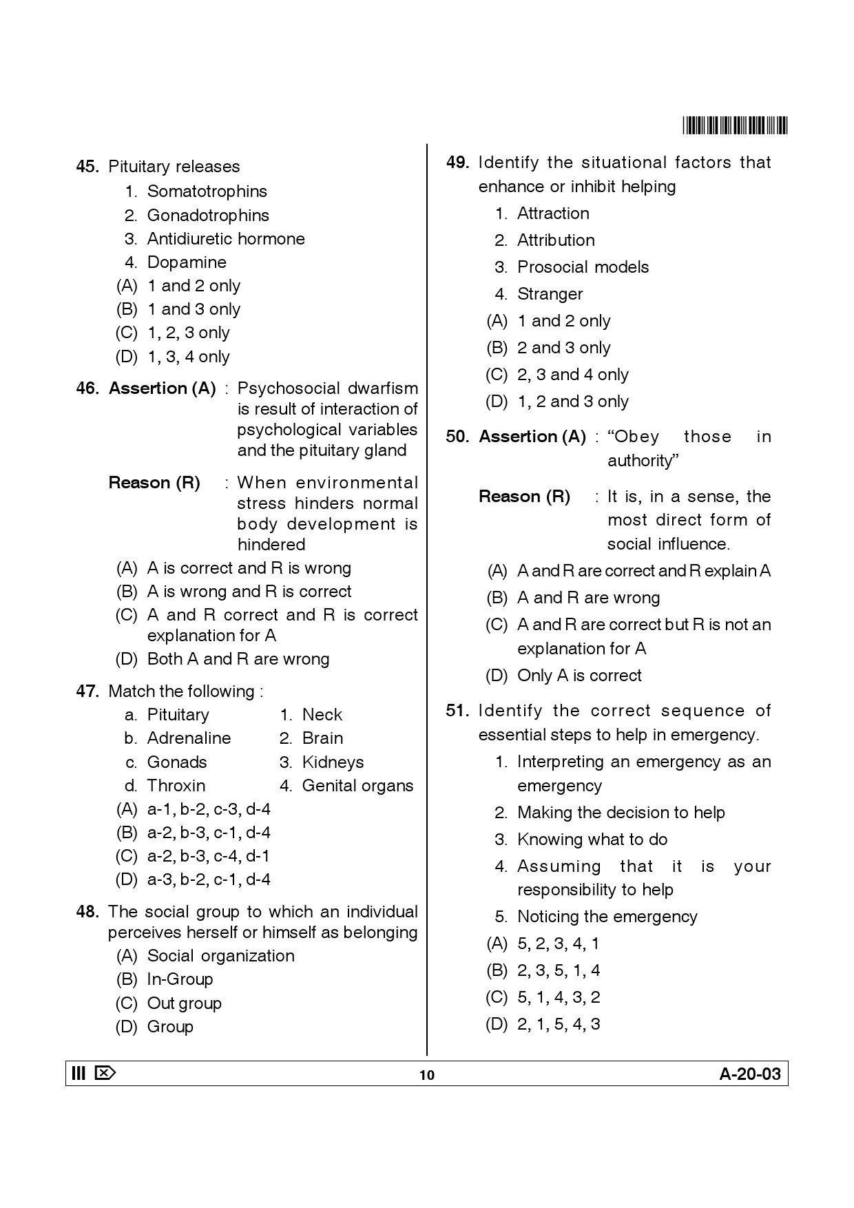 Telangana SET Psychology 2014 Question Paper III 9