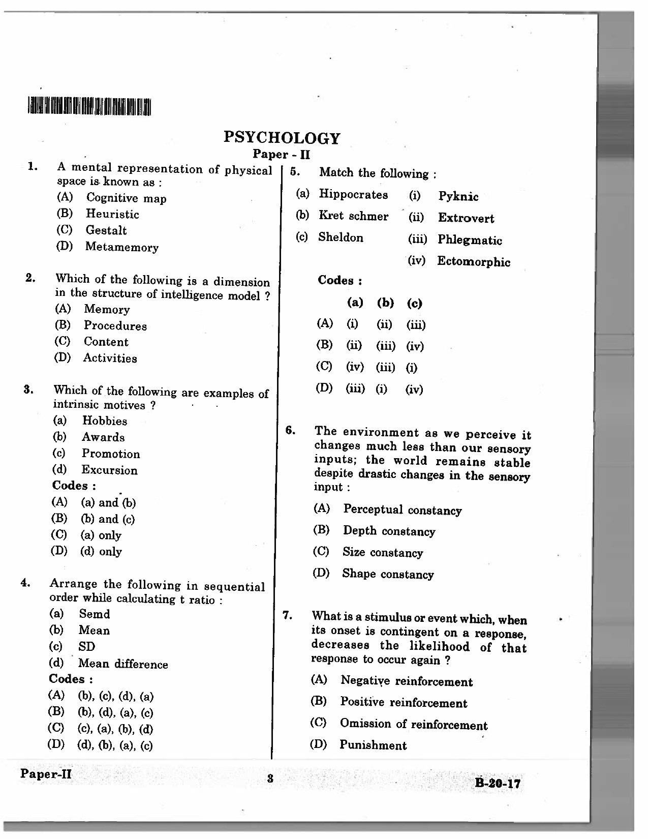 Telangana SET Psychology 2017 Question Paper II 2