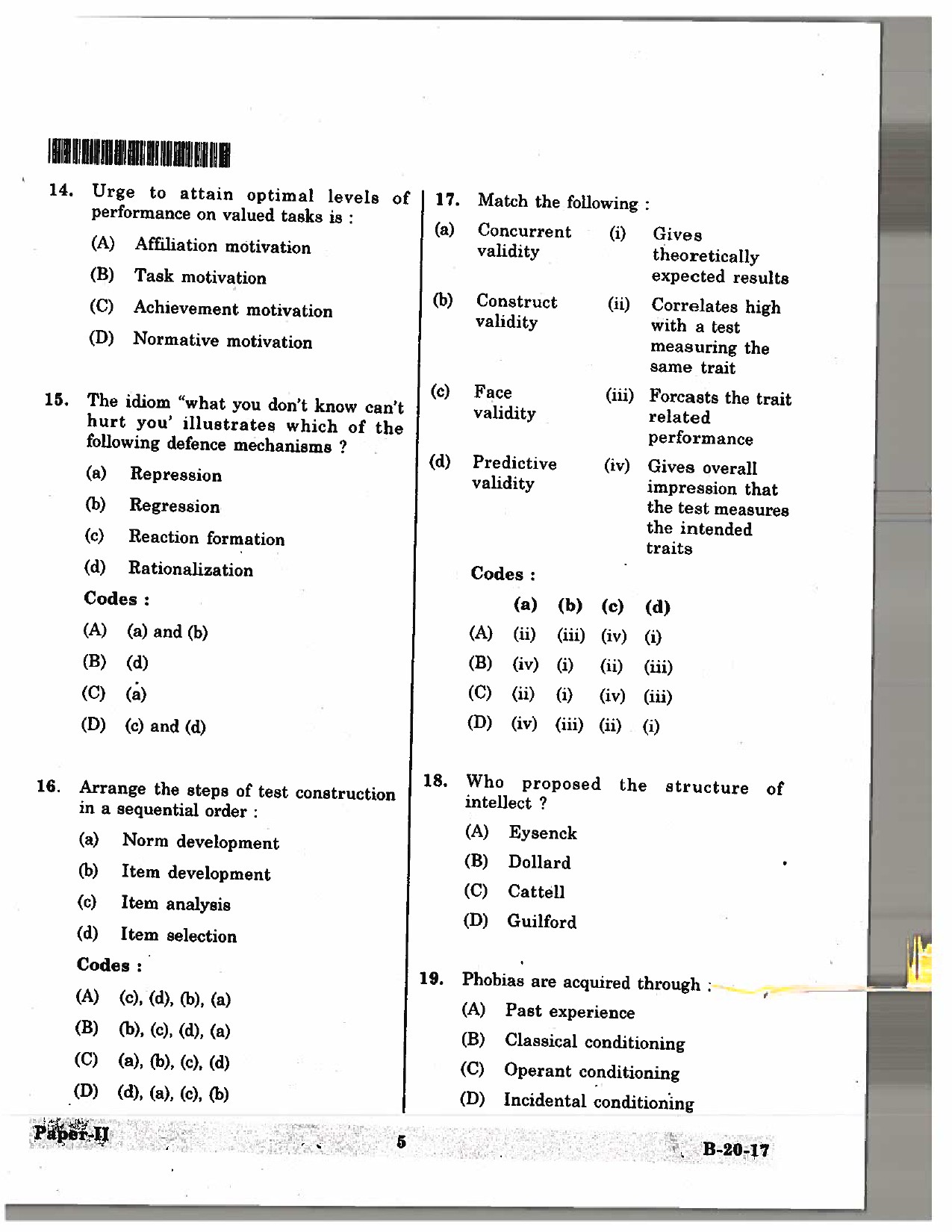 Telangana SET Psychology 2017 Question Paper II 4