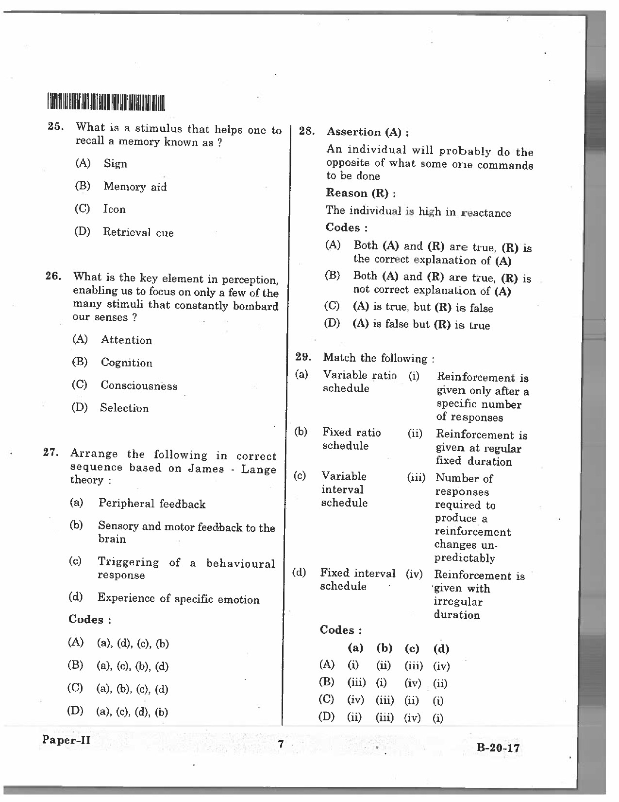 Telangana SET Psychology 2017 Question Paper II 6