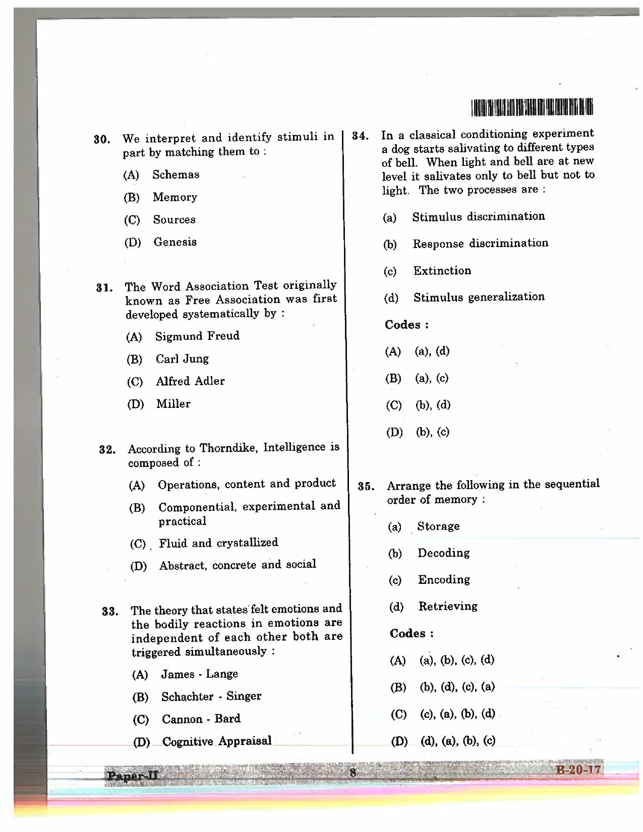 Telangana SET Psychology 2017 Question Paper II 7