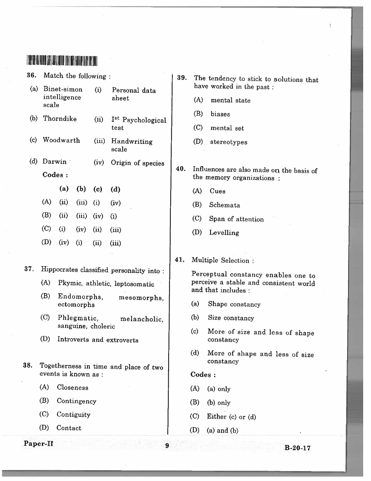 Telangana SET Psychology 2017 Question Paper II 8