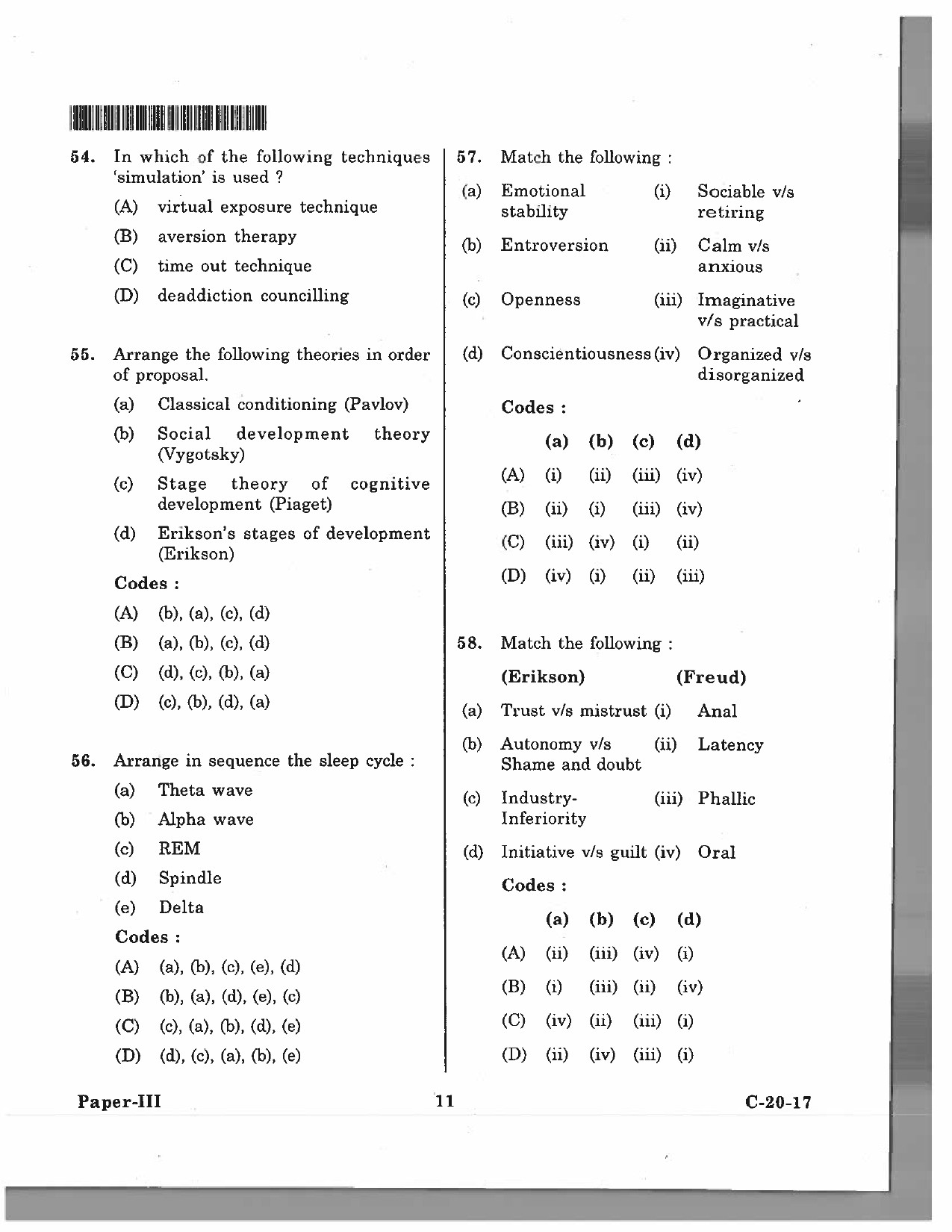 Telangana SET Psychology 2017 Question Paper III 10