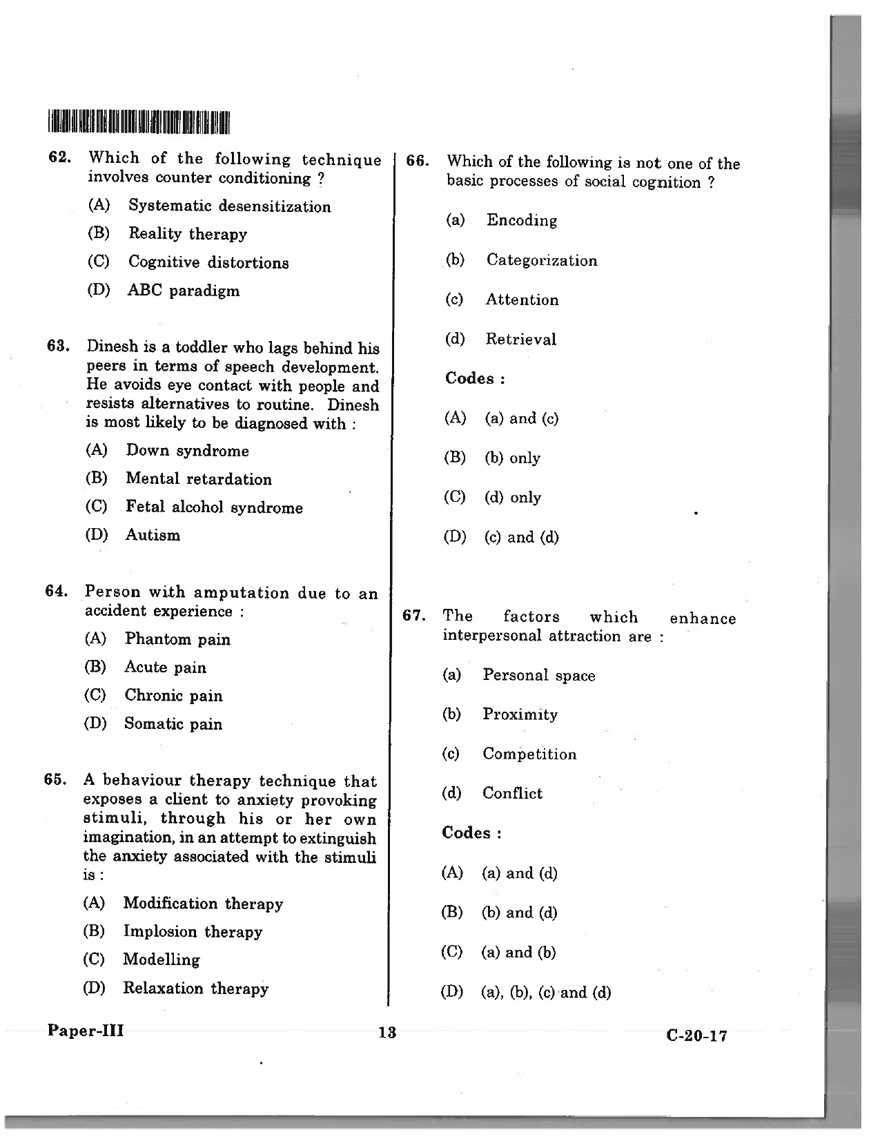 Telangana SET Psychology 2017 Question Paper III 12