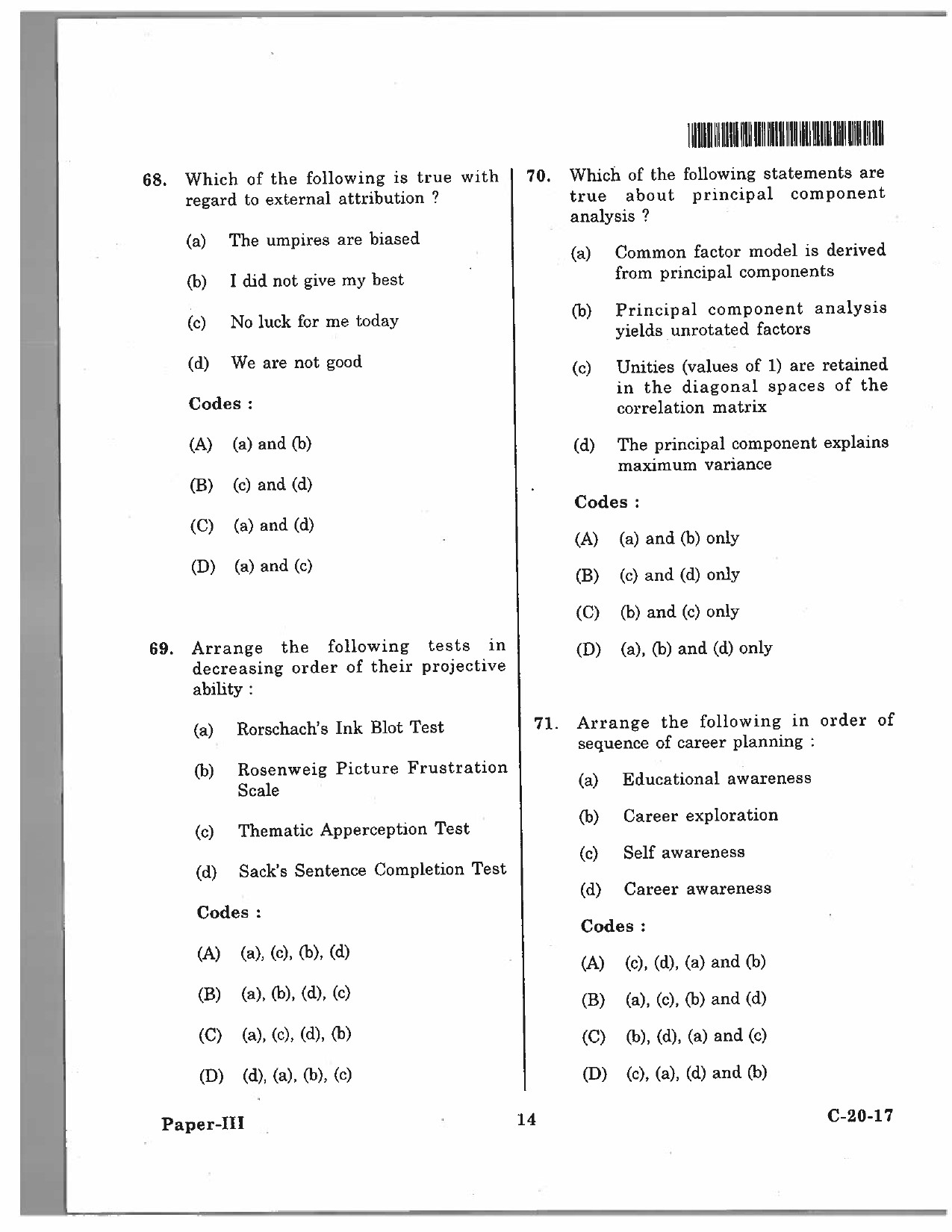 Telangana SET Psychology 2017 Question Paper III 13