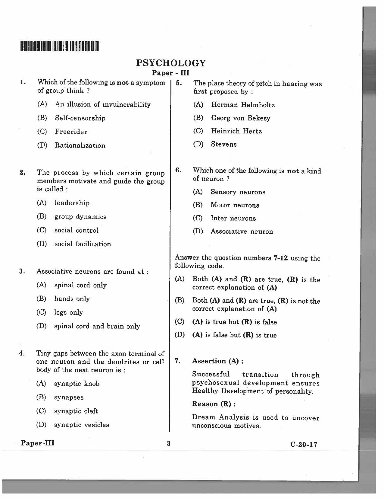 Telangana SET Psychology 2017 Question Paper III 2