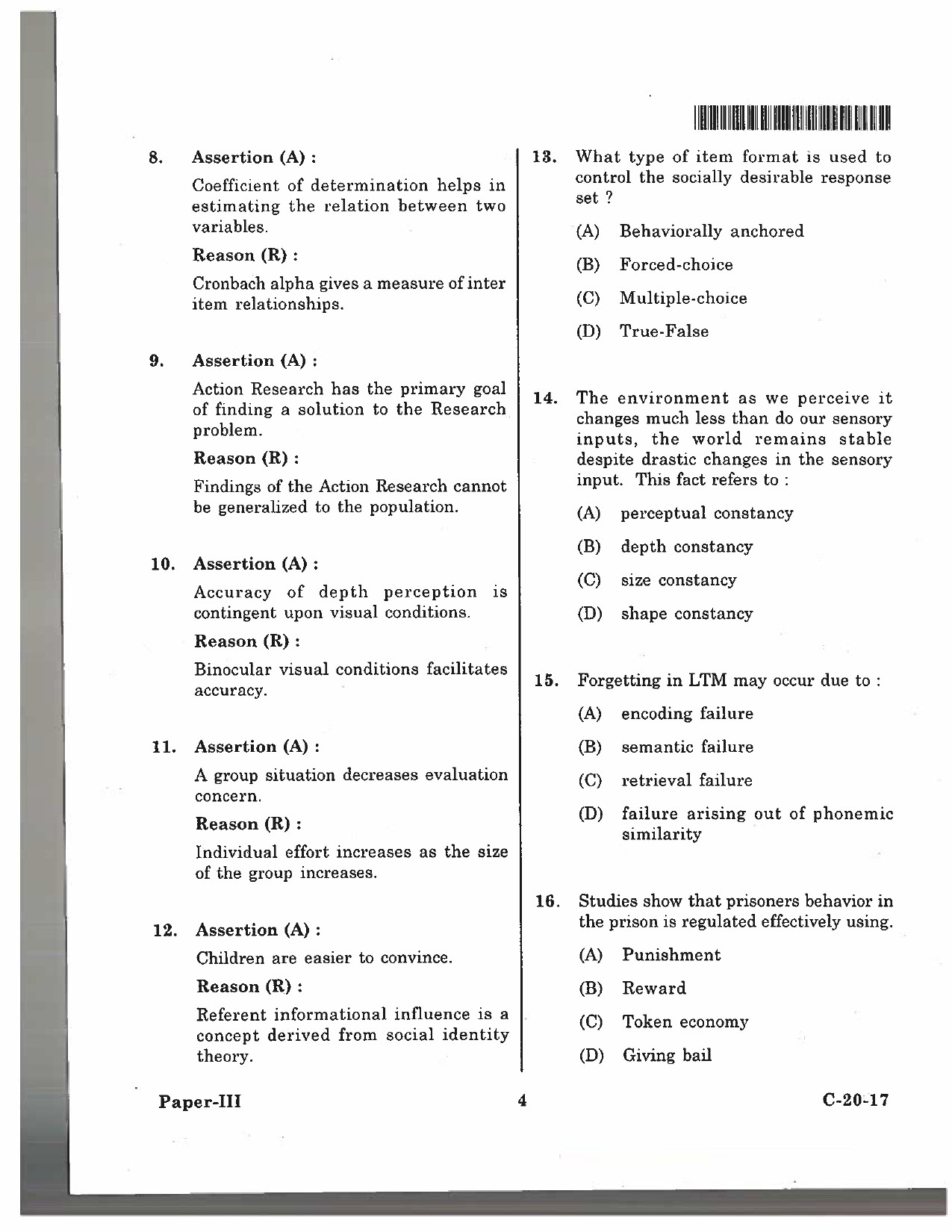 Telangana SET Psychology 2017 Question Paper III 3